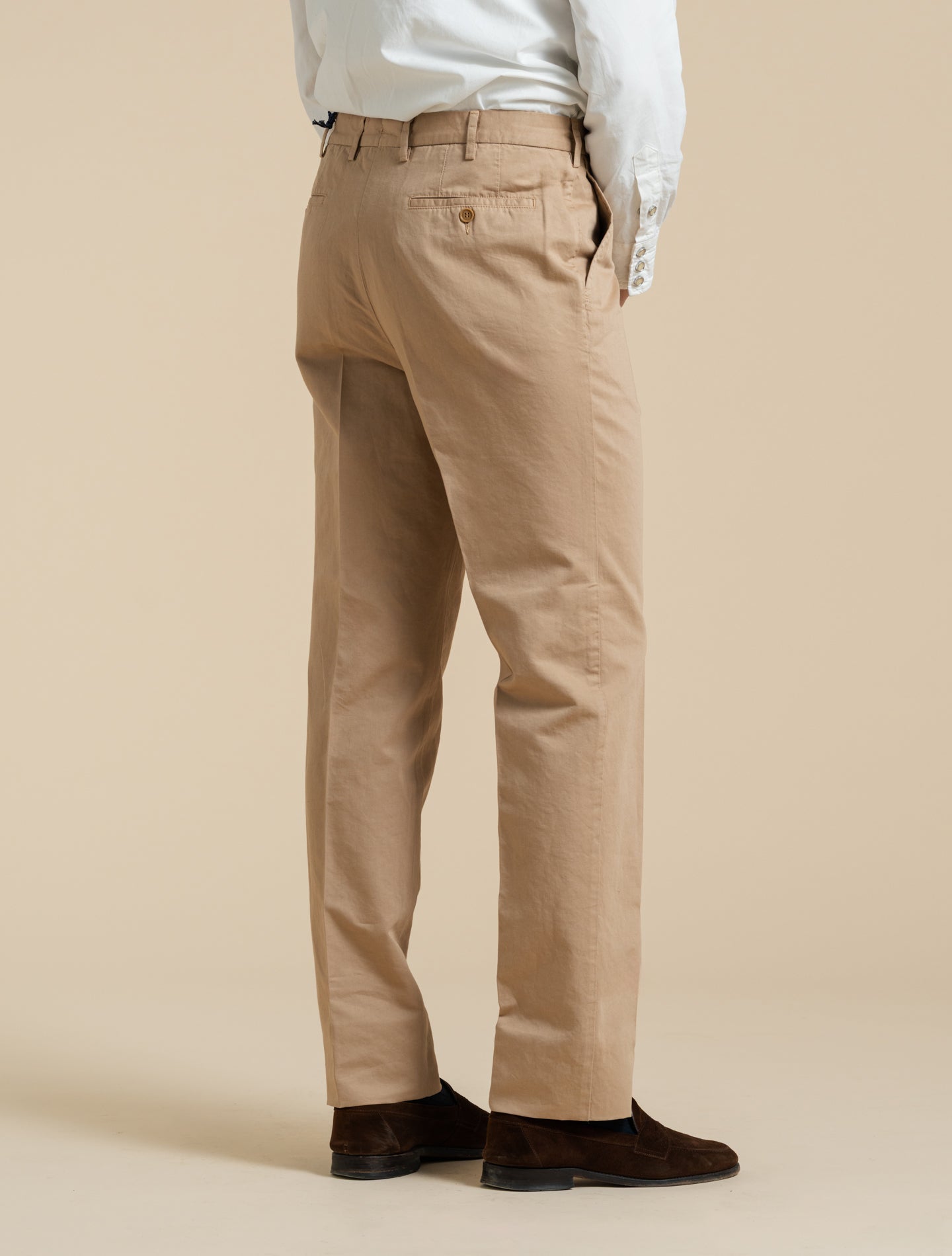 190 Flat Front Cotton Linen Trousers Beige Rota Trousers 48