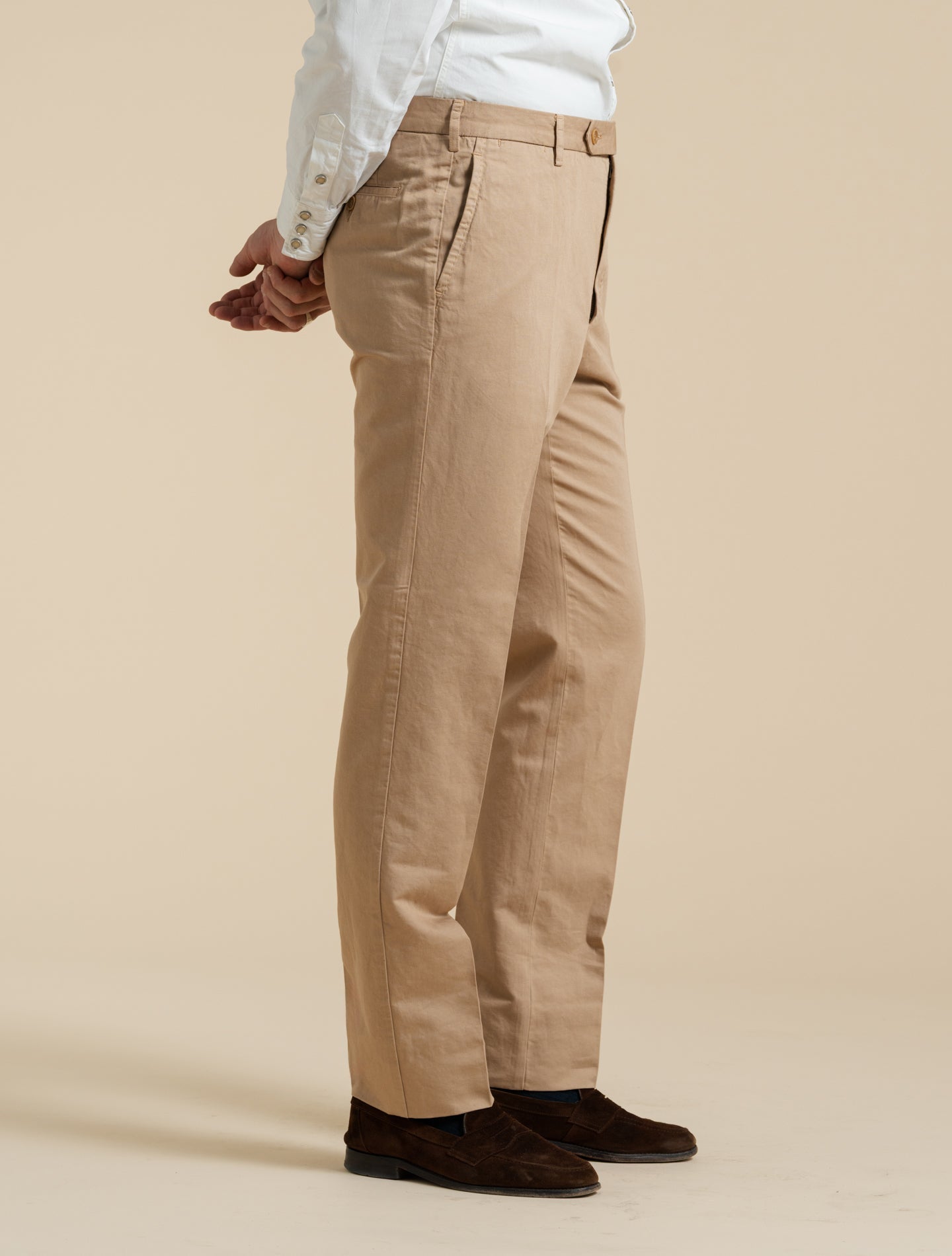 190 Flat Front Cotton Linen Trousers Beige Rota Trousers 48