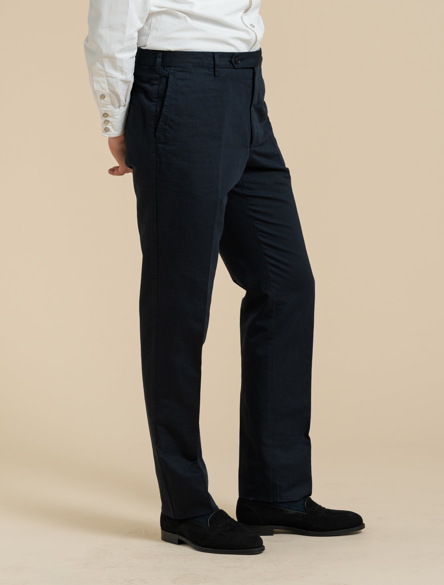 190 Flat Front Cotton Linen Trousers Navy Rota Trousers 48