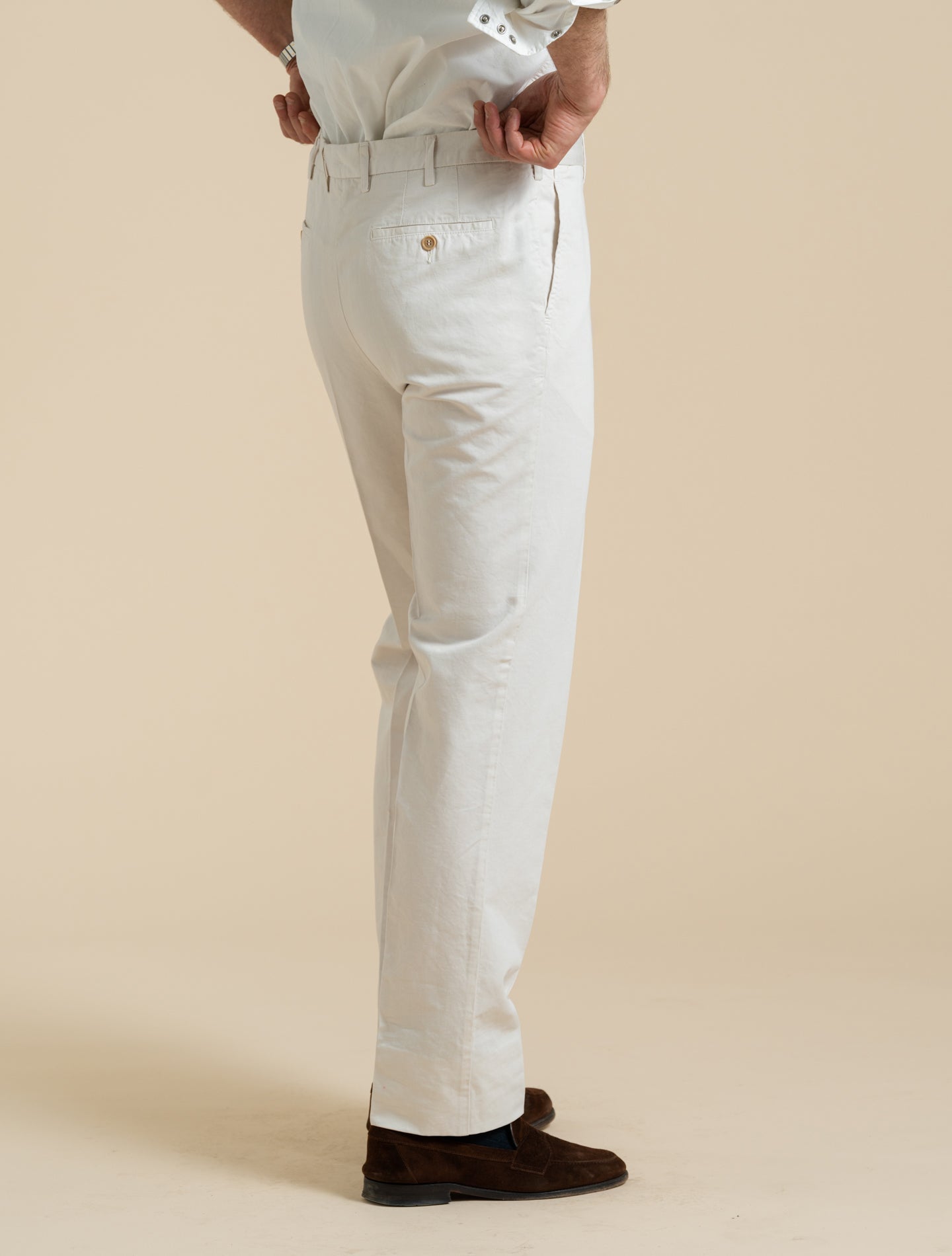 190 Flat Front Cotton Linen Trousers Off White Rota Trousers 48