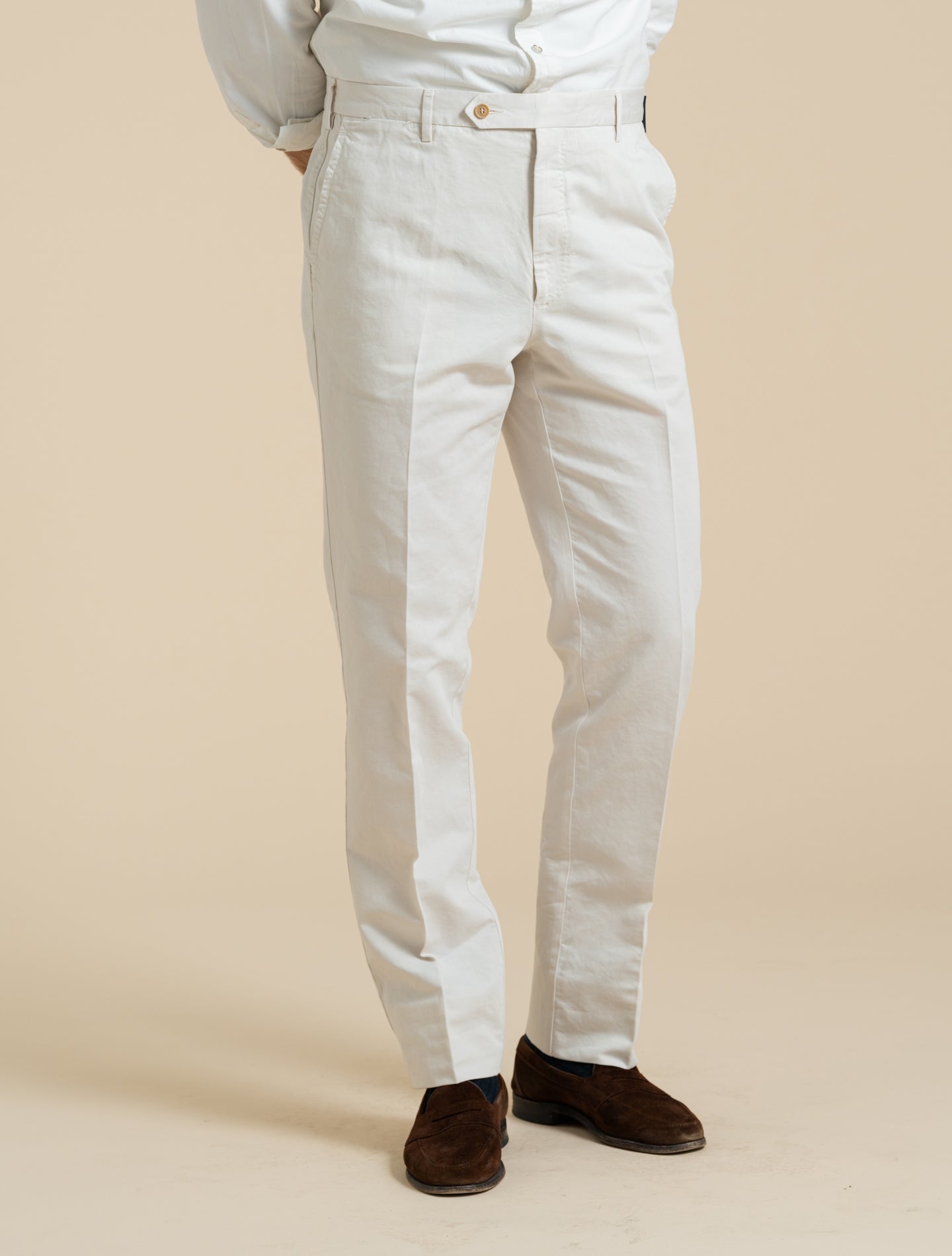190 Flat Front Cotton Linen Trousers Off White Rota Trousers 48