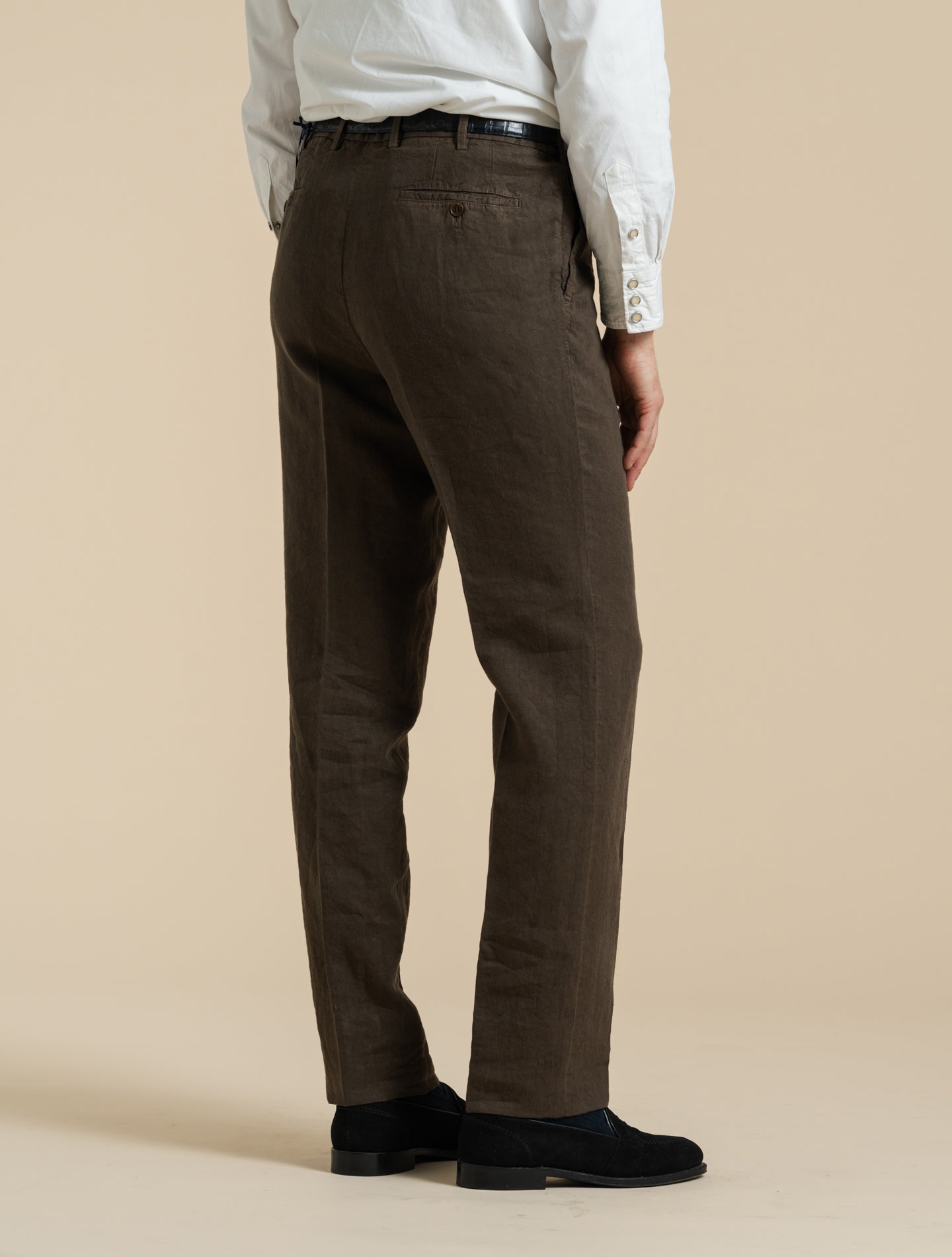191 Pleated Linen Trousers Brown Rota Trousers 48