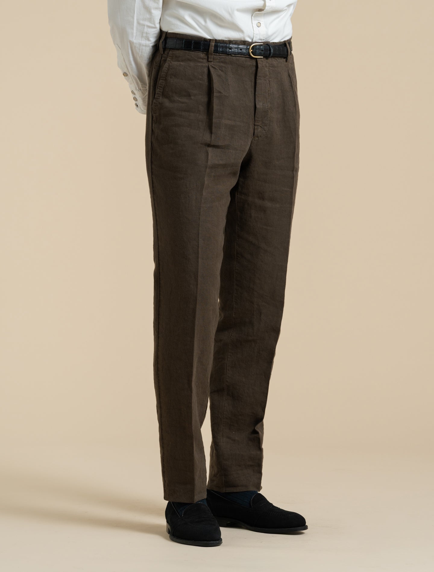 191 Pleated Linen Trousers Brown Rota Trousers 48