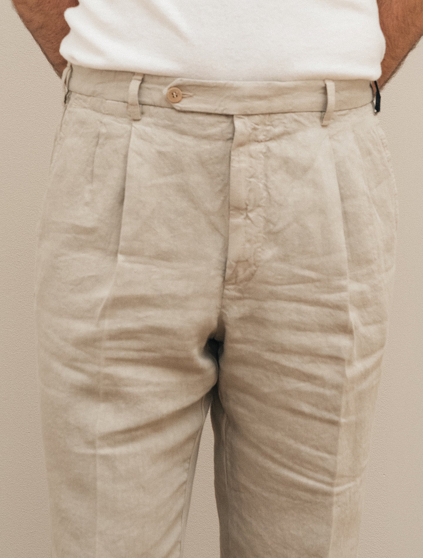 192 Pleated Linen Trousers Beige Rota Trousers 48