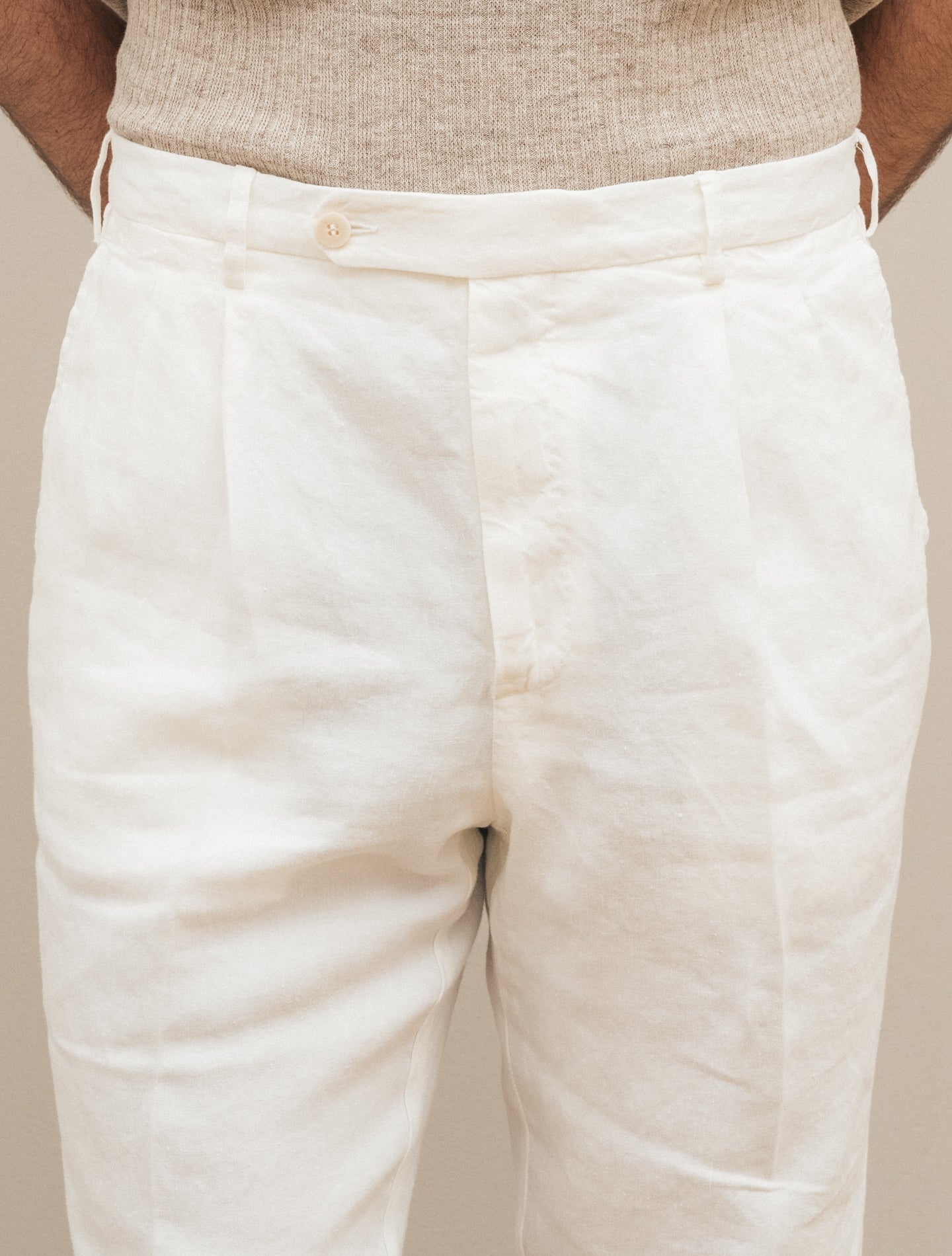 192 Pleated Linen Trousers White Rota Trousers 48