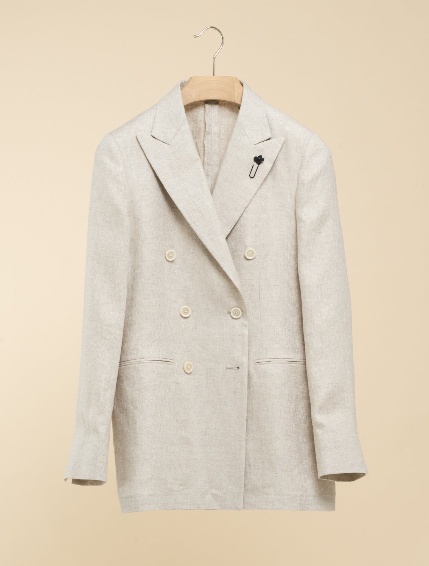 Double Breasted Linen Herringbone Jacket Sand