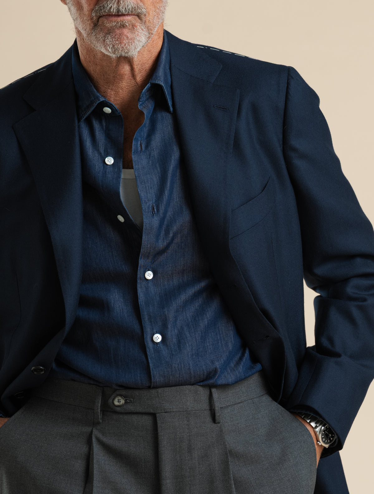 Single Breasted Cashmere Jacket Navy
