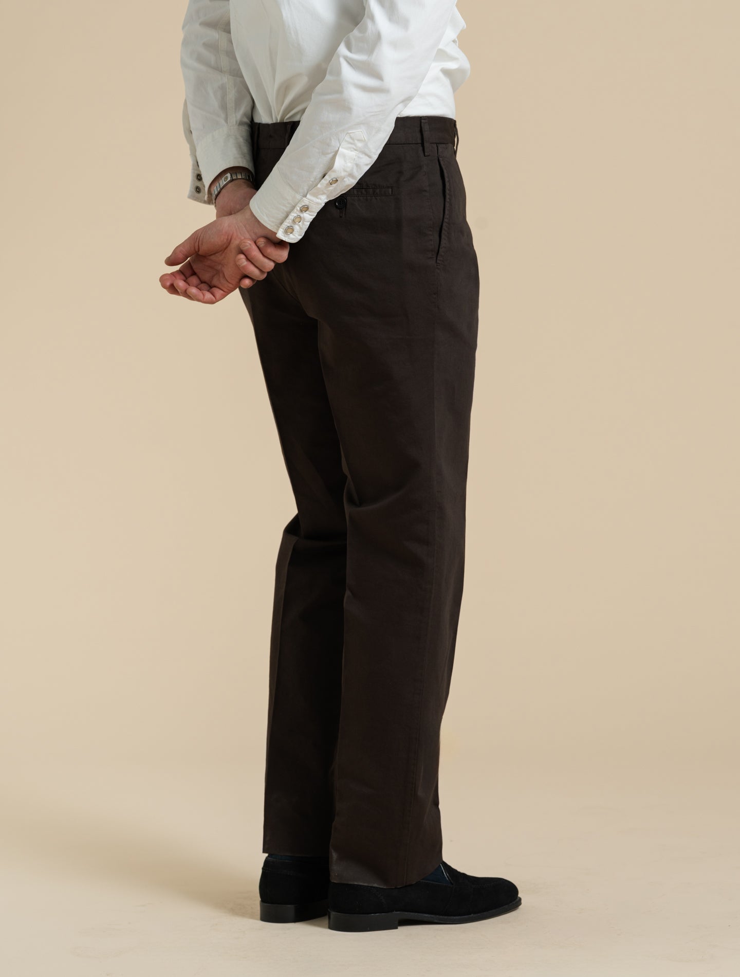 190 Flat Front Cotton Linen Trousers Brown