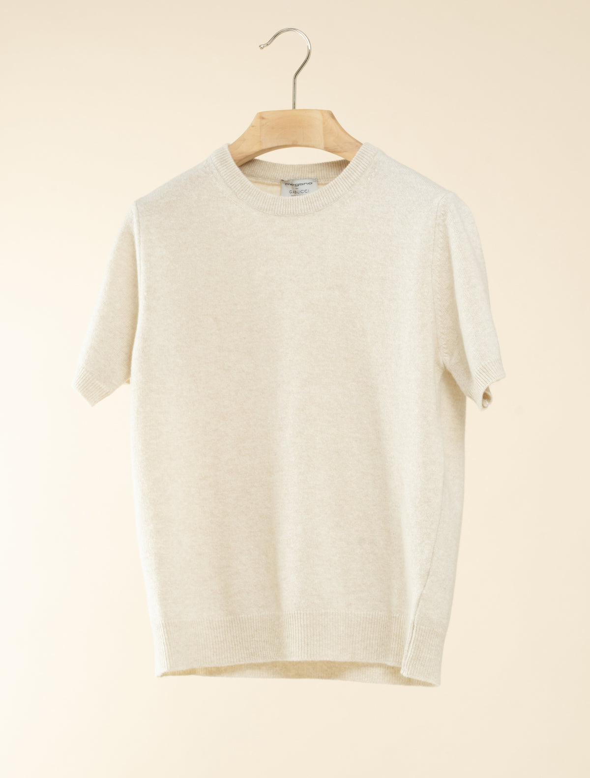 Kortärmad tröja i ull och kashmir, beige