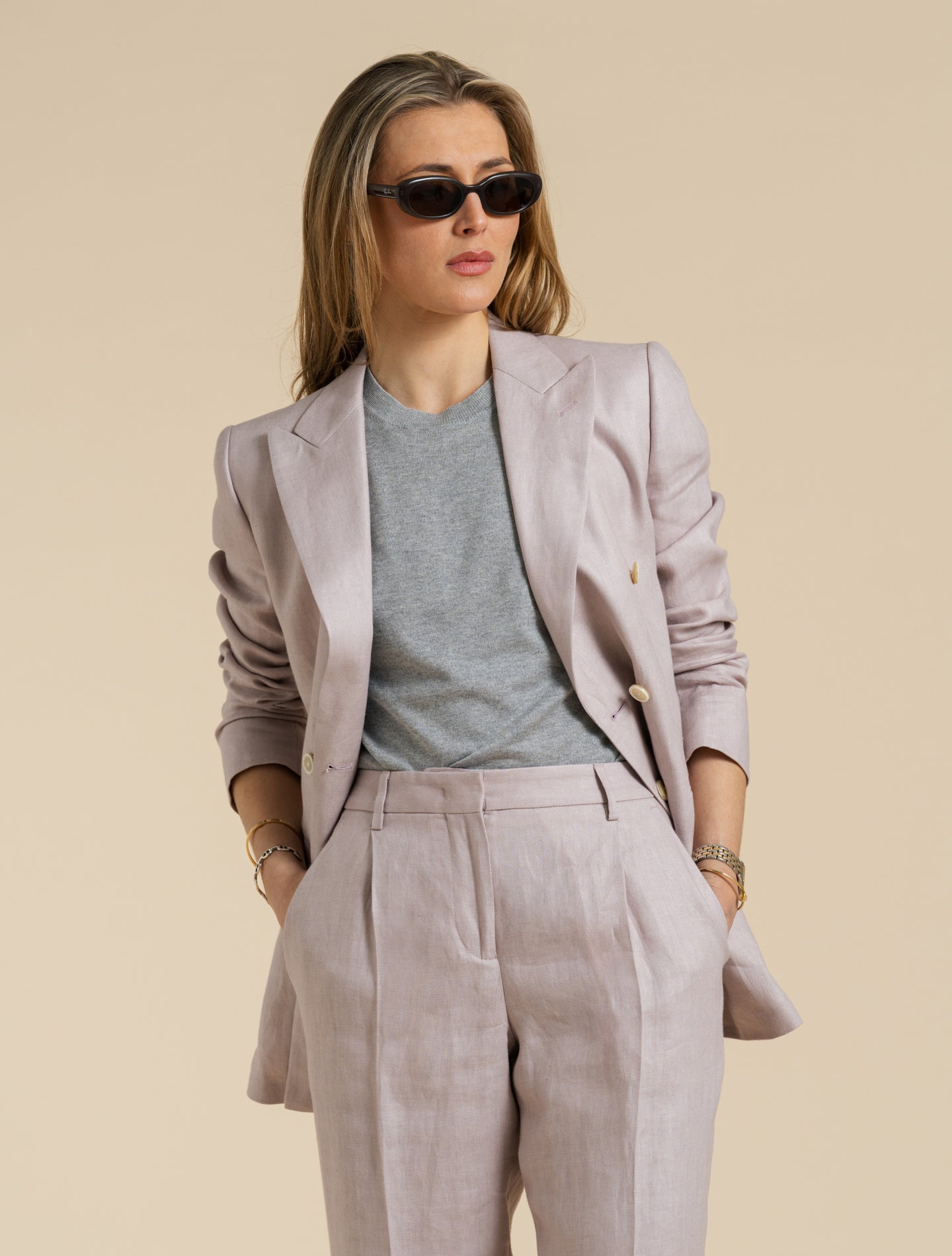 Double Breasted Linen Jacket Pink