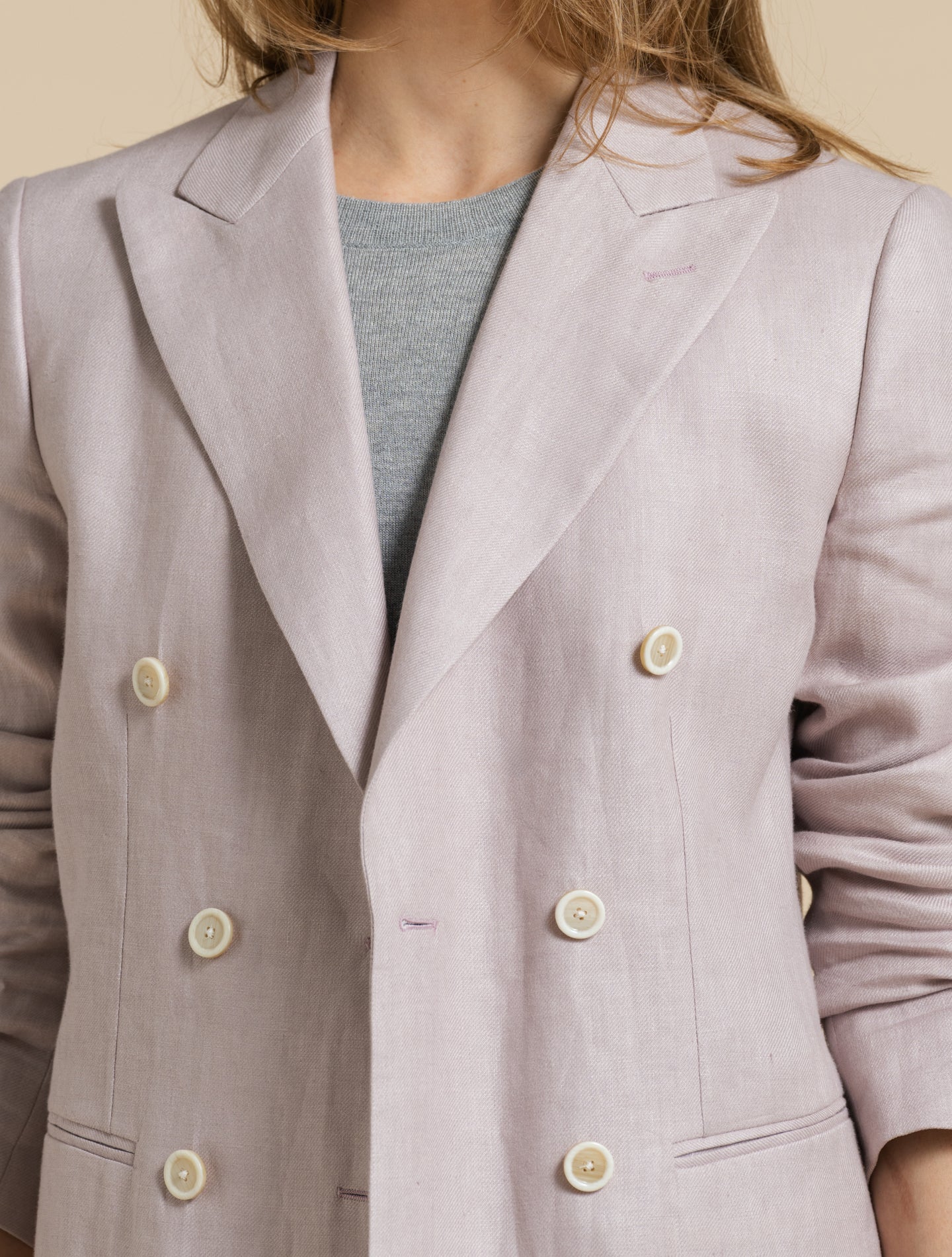 Double Breasted Linen Jacket Pink