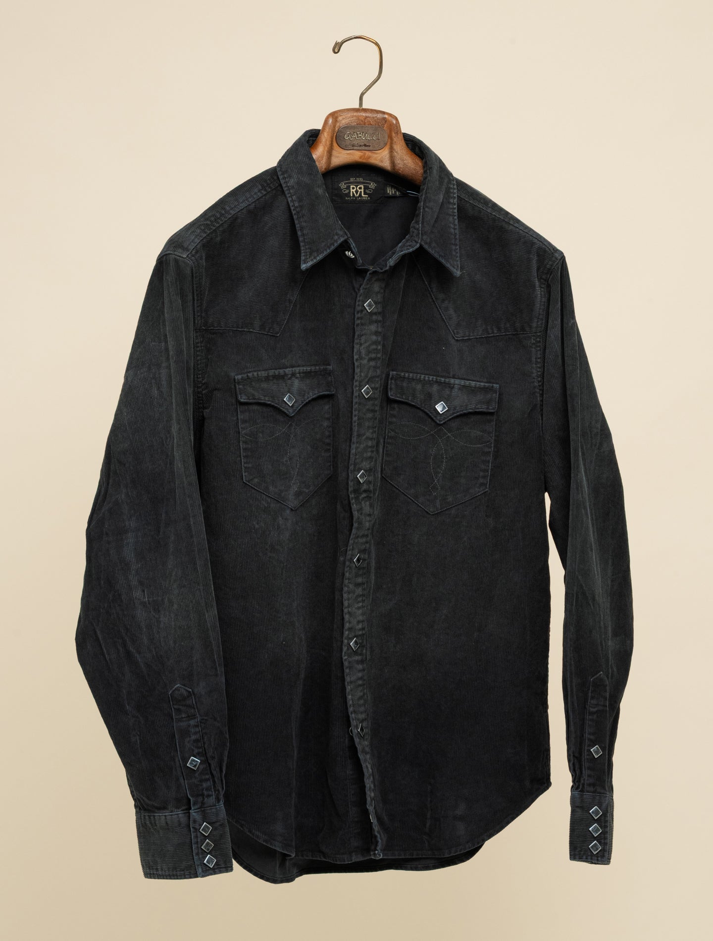 Slim Fit Corduroy Western Shirt Black