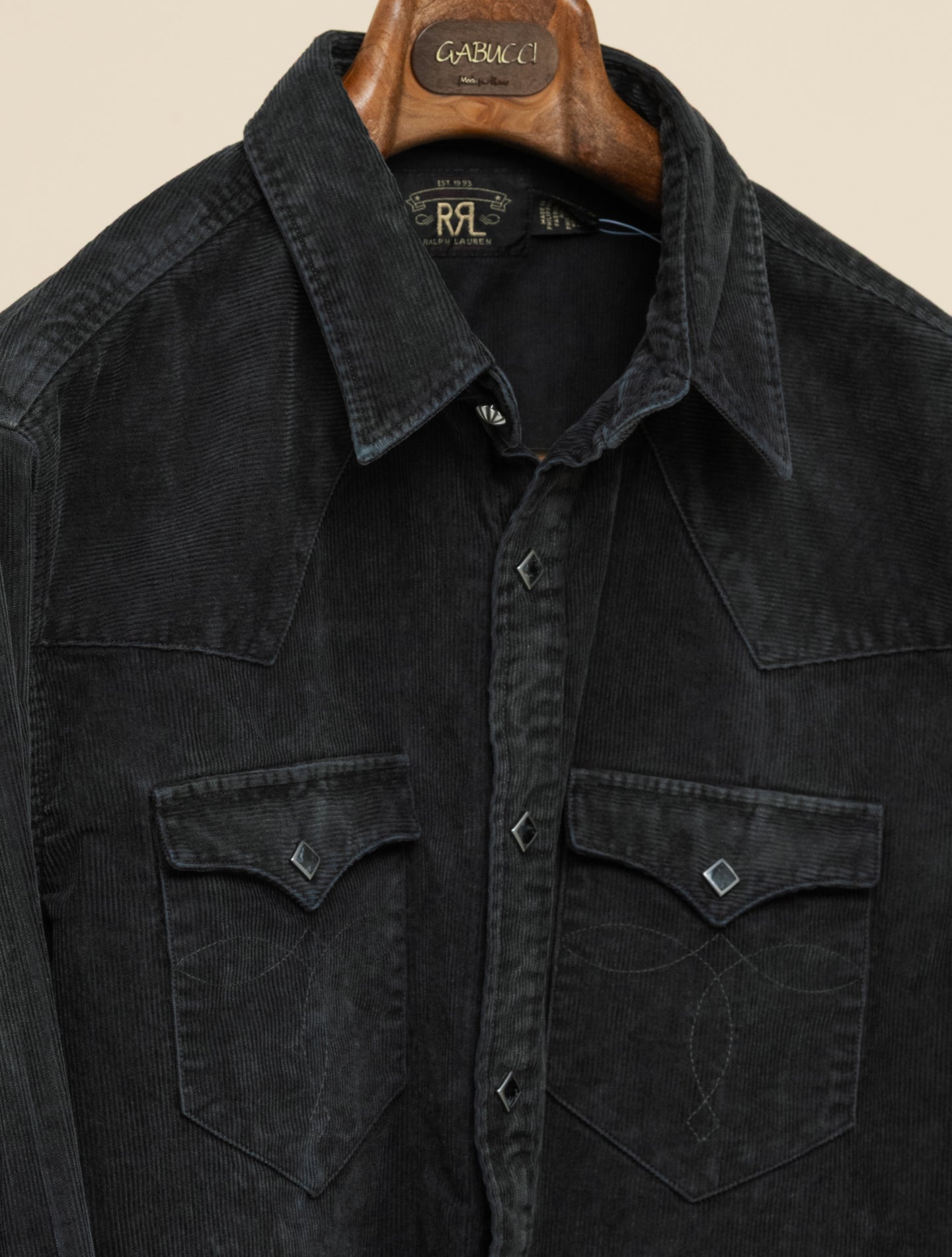 Slim Fit Corduroy Western Shirt Black