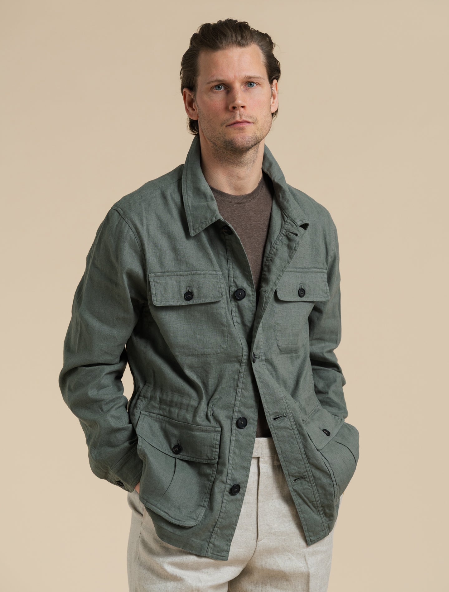 Cotton linen Safari Jacket Military