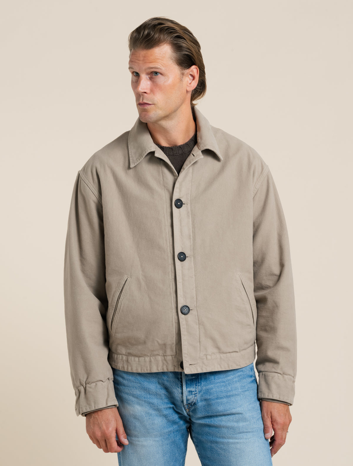 Cadillac Jacke aus gepolstertem Moleskin, Beige
