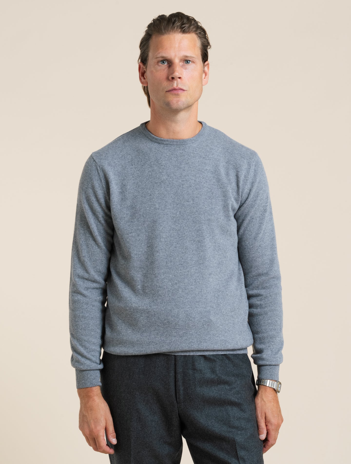 Knitted Wool Cashmere Crewneck Smog Grey