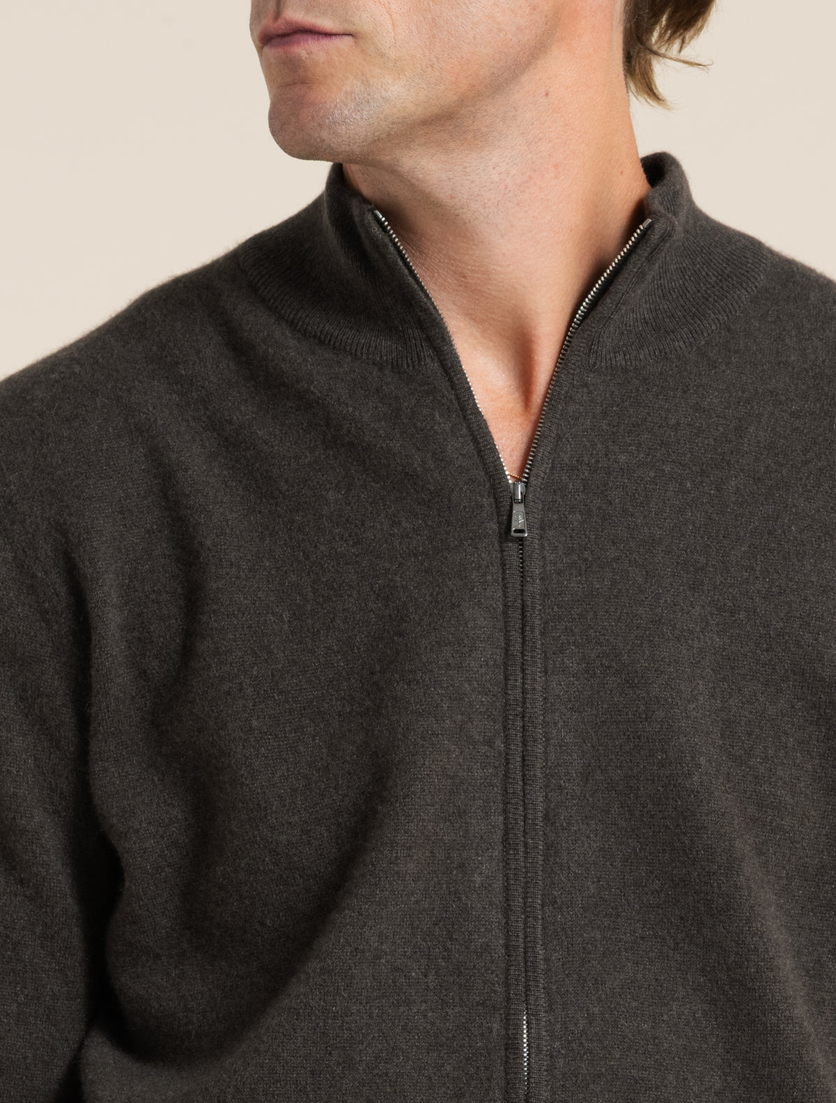 Cashmere Full Zip Bomber Dark Brown