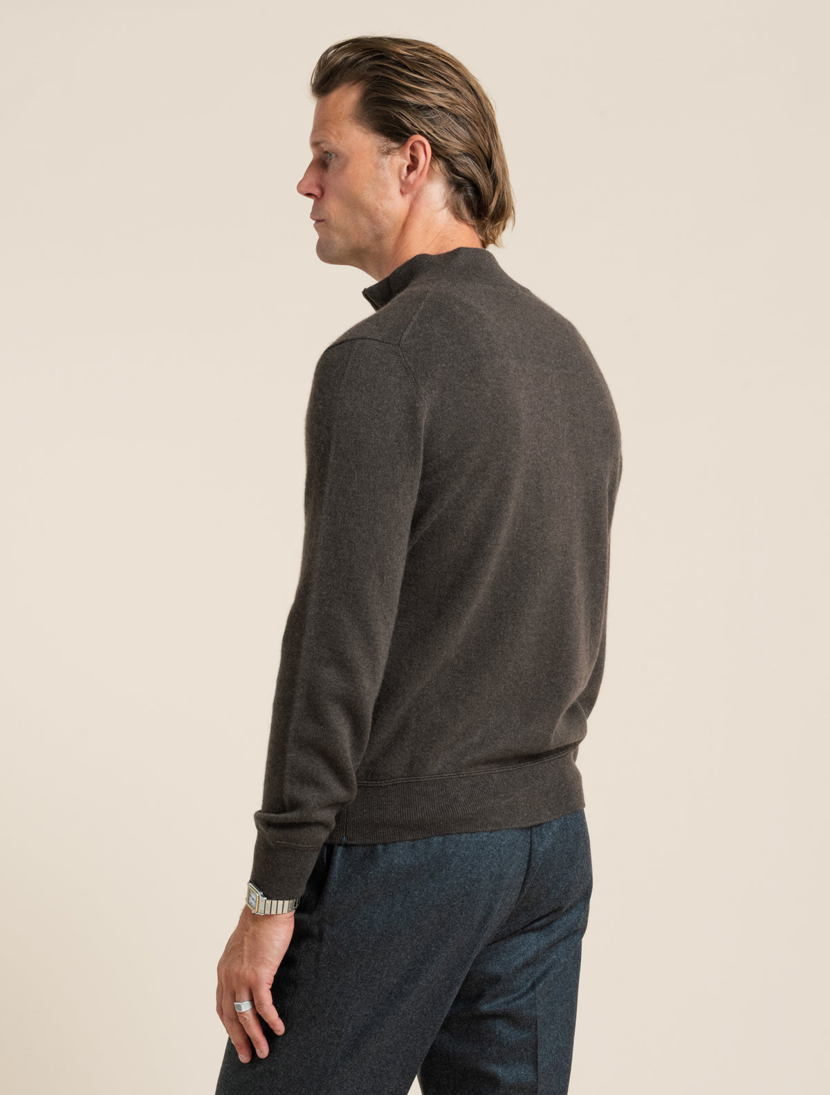Cashmere Full Zip Bomber Dark Brown