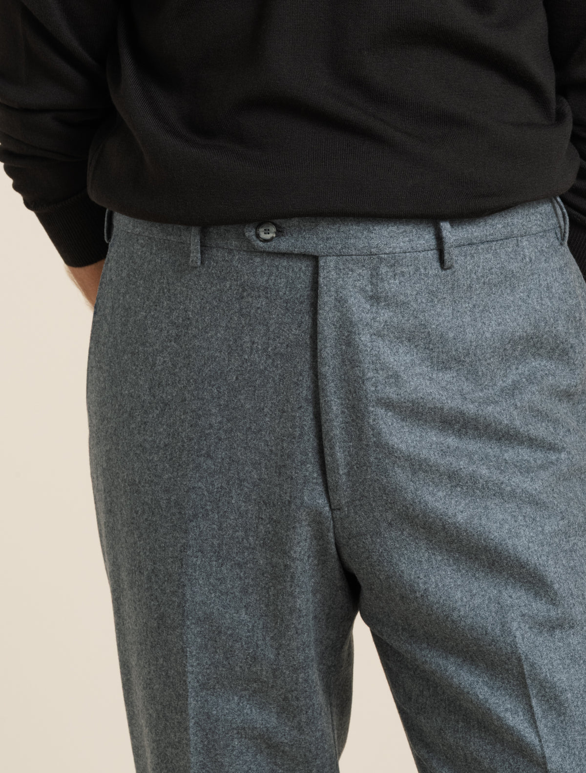 Flat Front 130 Flannel Wool Trousers Grey