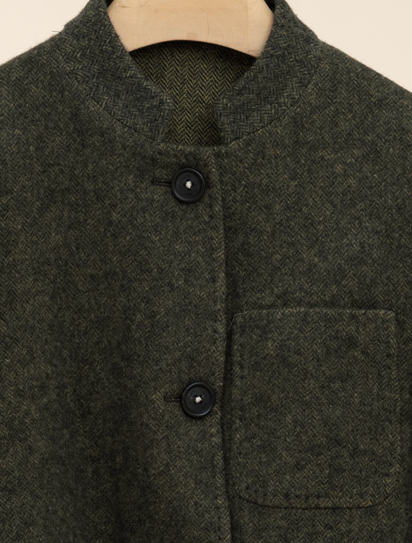 Arga Wool Cashmere Herringbone Short Jacket Military