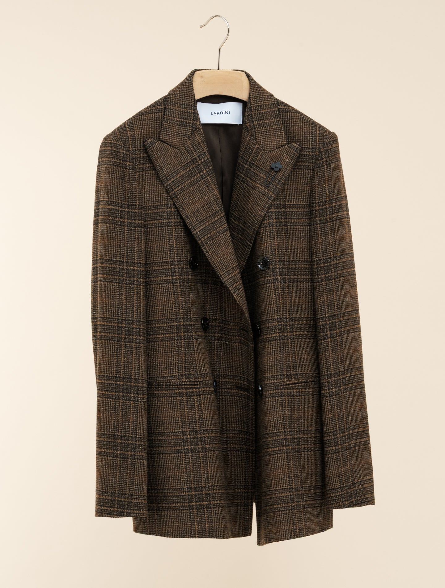 Double Breasted Wool Cashmere Glencheck Jacket Brown