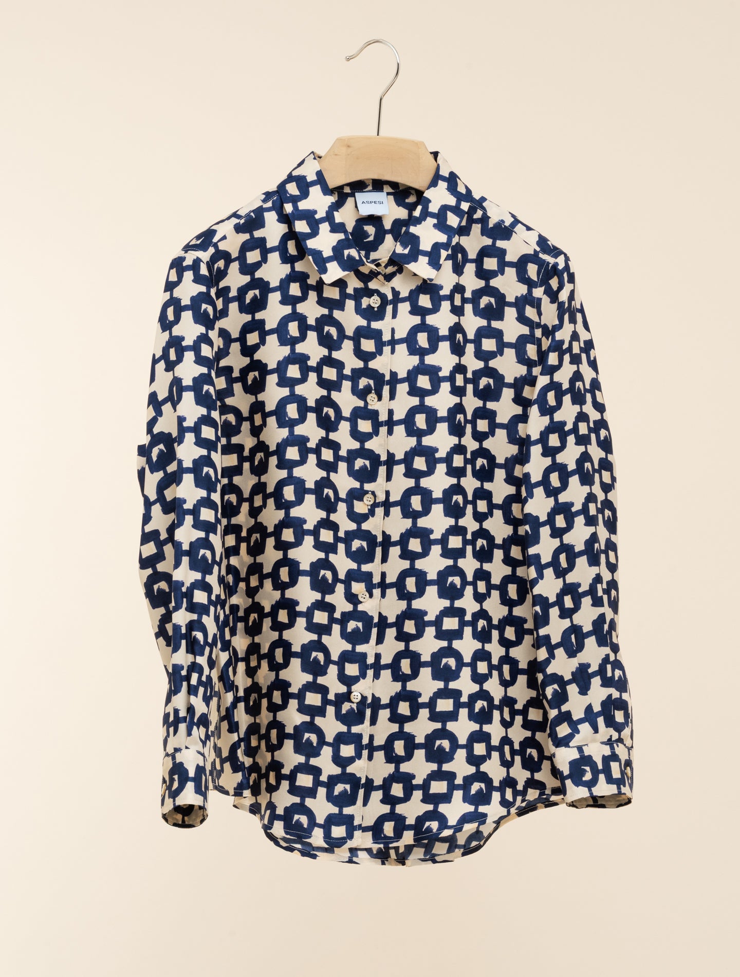 Hemd aus bedruckter Viskose-Seiden-Twill in Blau