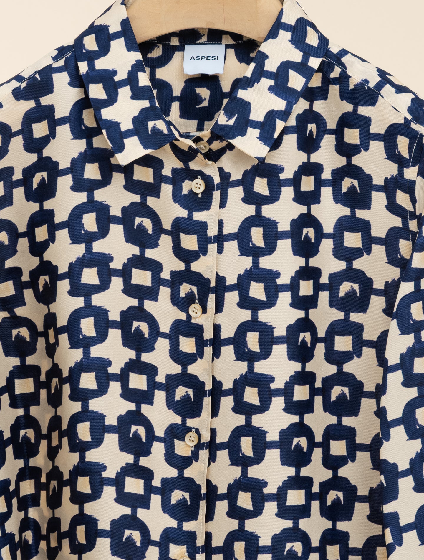 Hemd aus bedruckter Viskose-Seiden-Twill in Blau