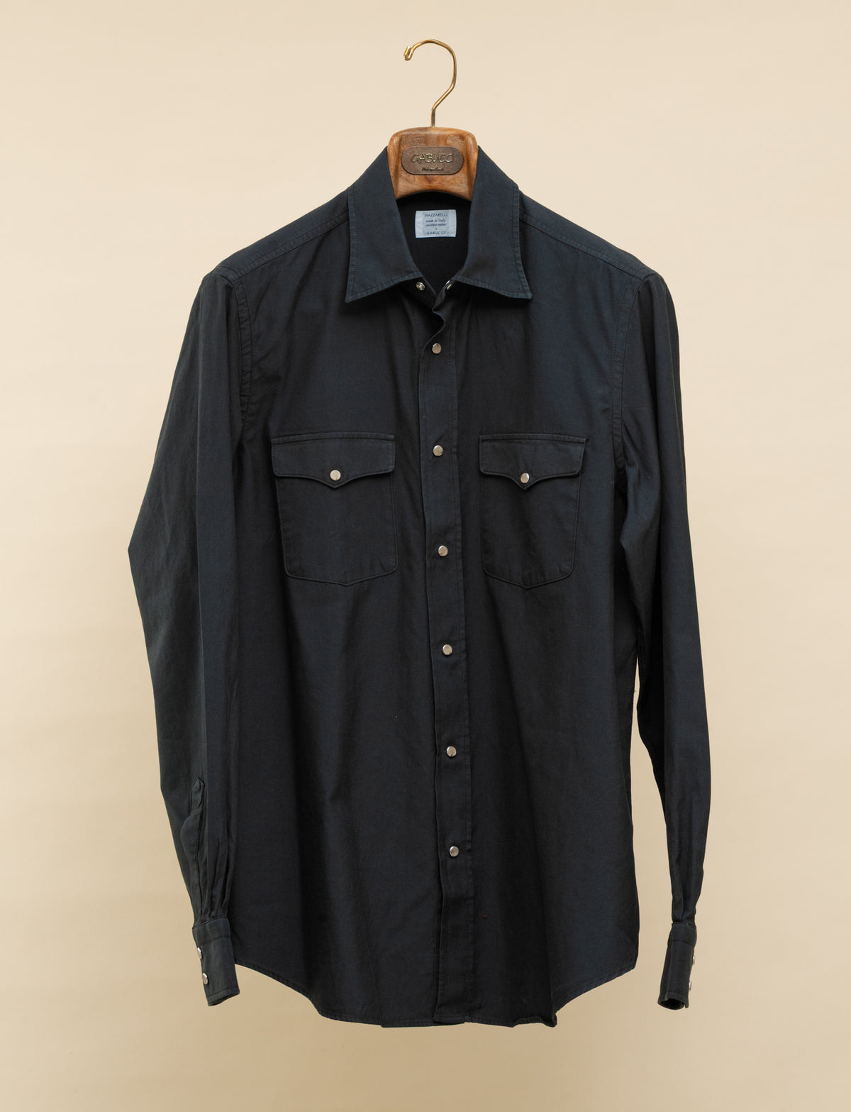 Cotton Twill Snap Button Shirt Black