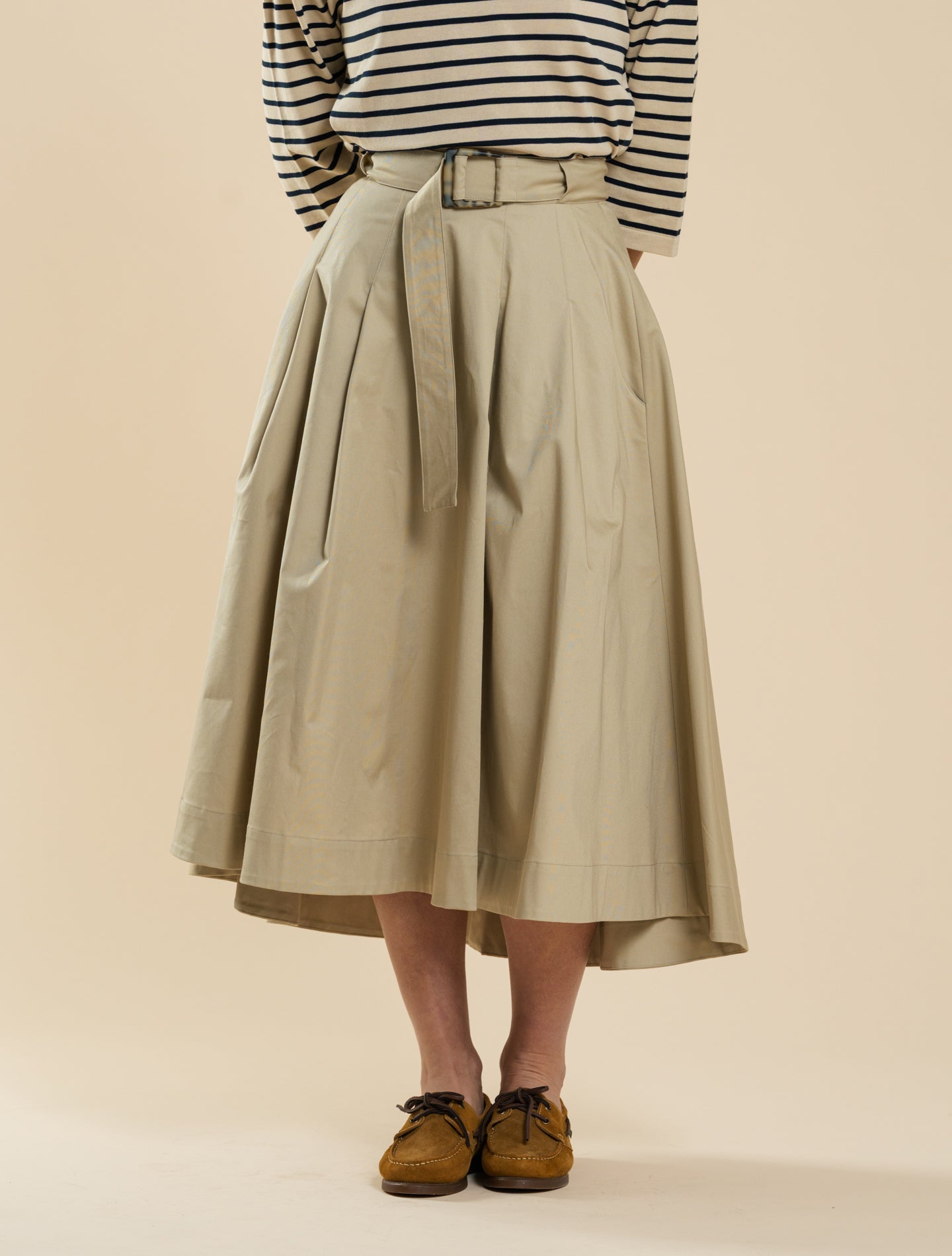 Vincenzo Cotton Midi Skirt Beige