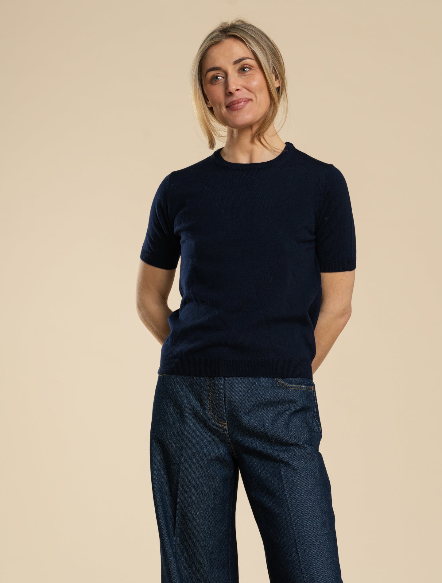 Merino Wool Crewneck Short Sleeve Navy