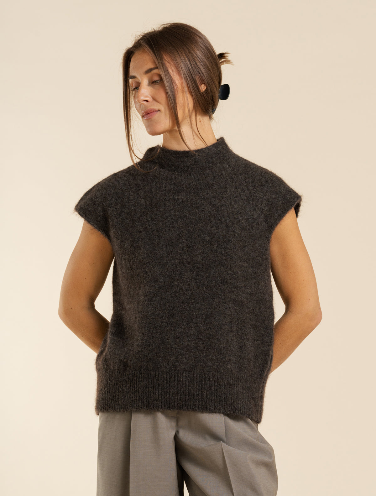 Mohair Mockneck Top Brown