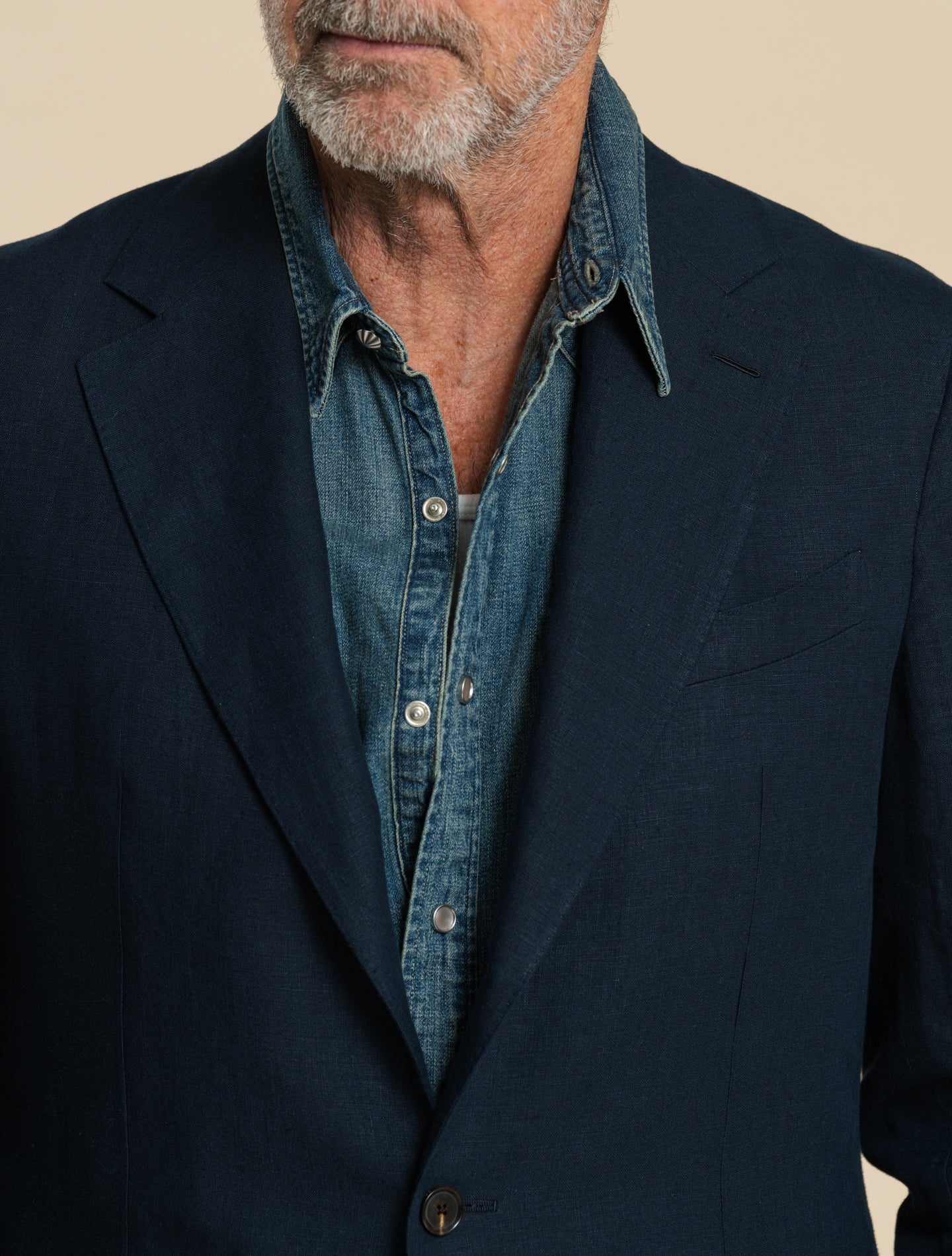 Single Breasted Linen Jacket Navy