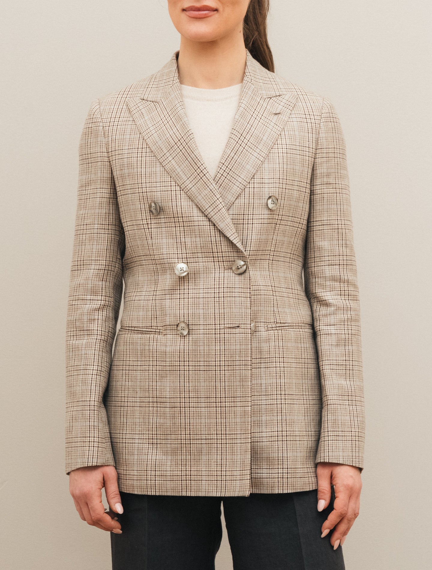Double Breasted Glencheck Jacket Beige