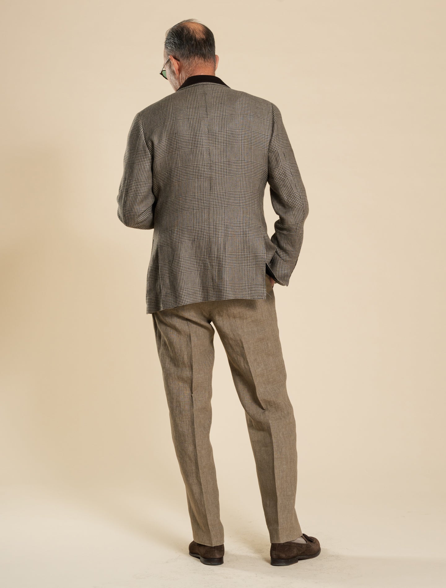 Handgjord enkelknäppt Glencheck-jacka brun