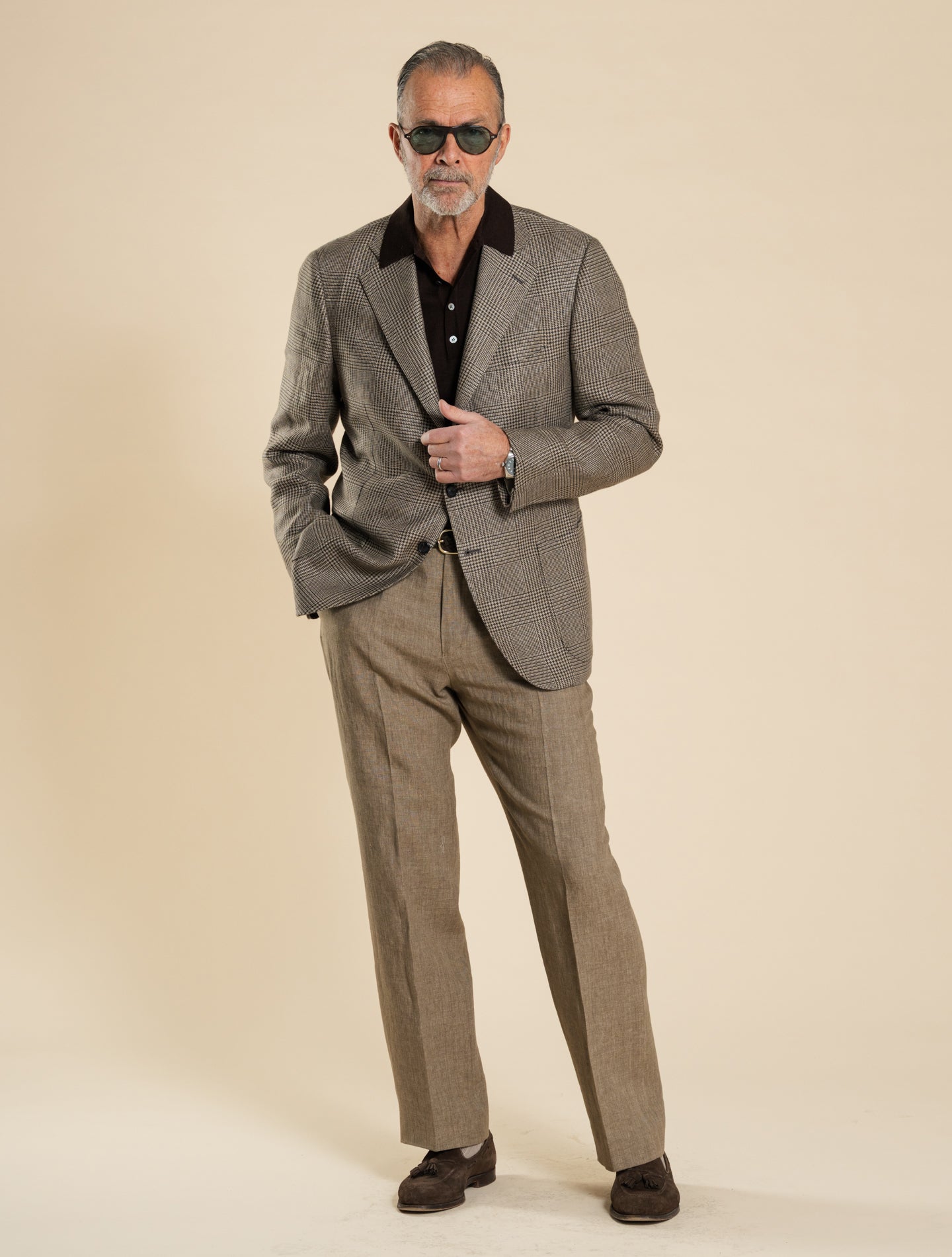 Handgjord enkelknäppt Glencheck-jacka brun