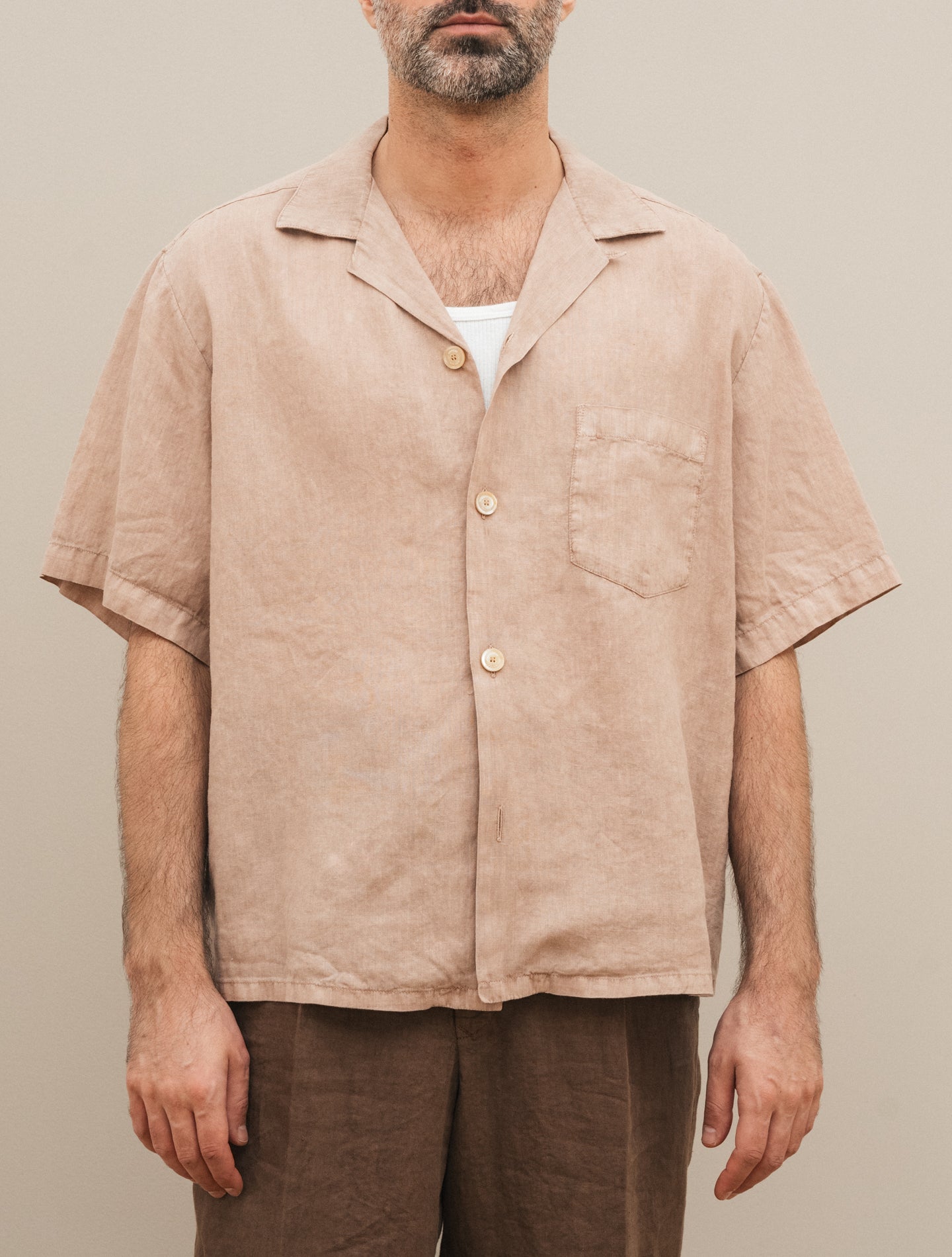 Linen Bowling Shirt Short Sleeve Terra