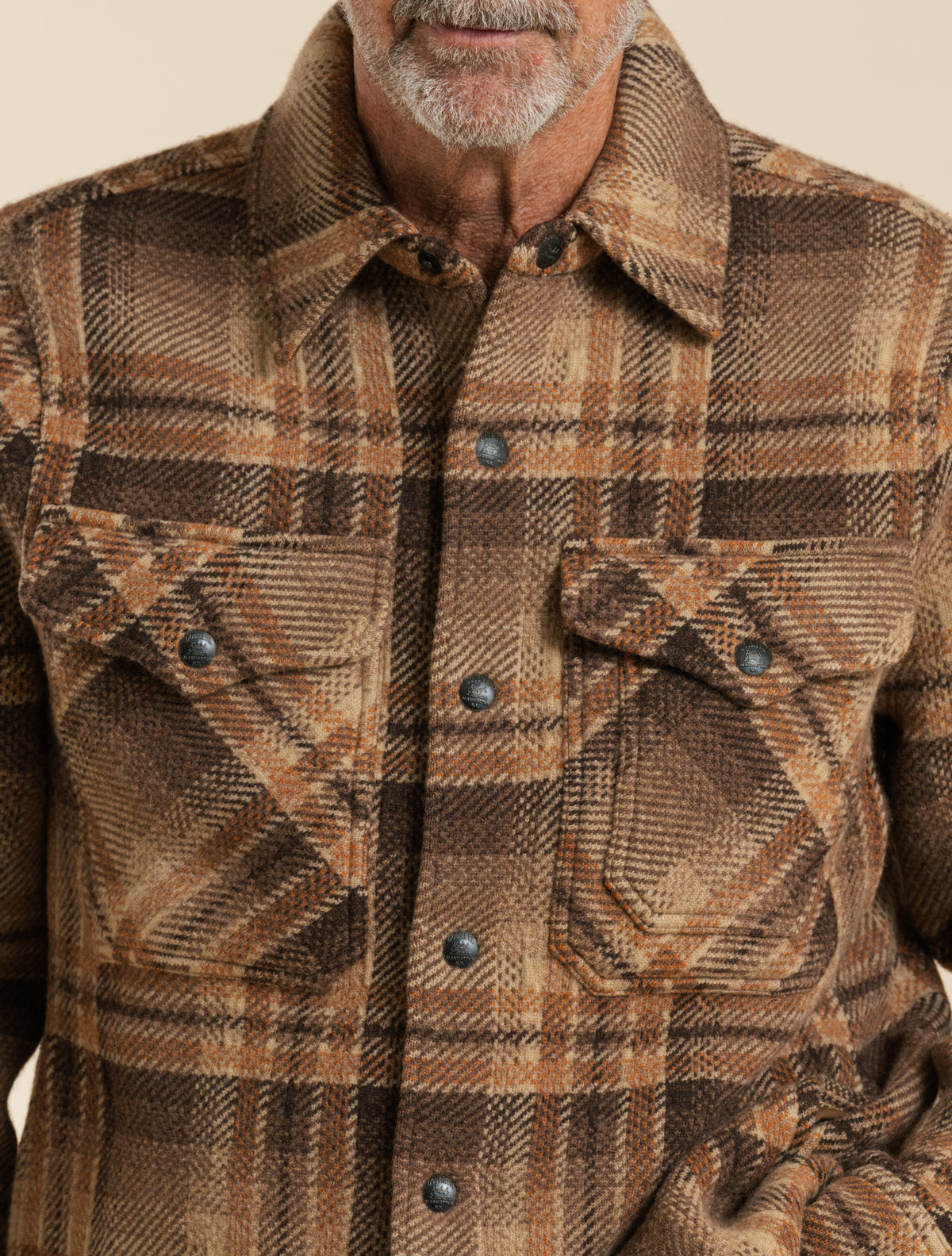 Plaid Wool Workshirt Jumper Tan/Rust Multi