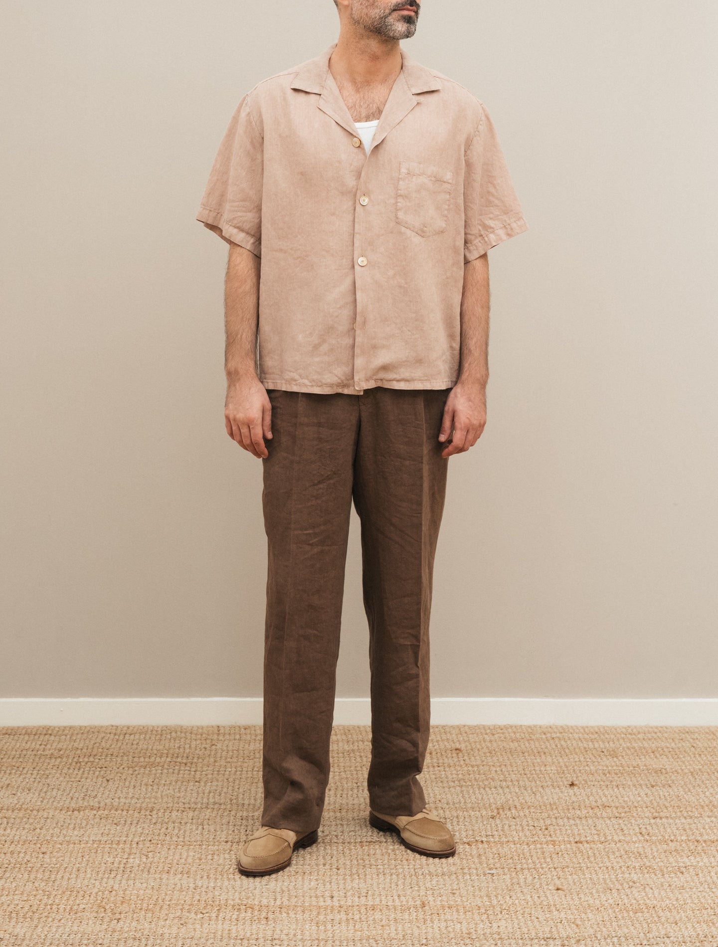 Linen Bowling Shirt Short Sleeve Terra