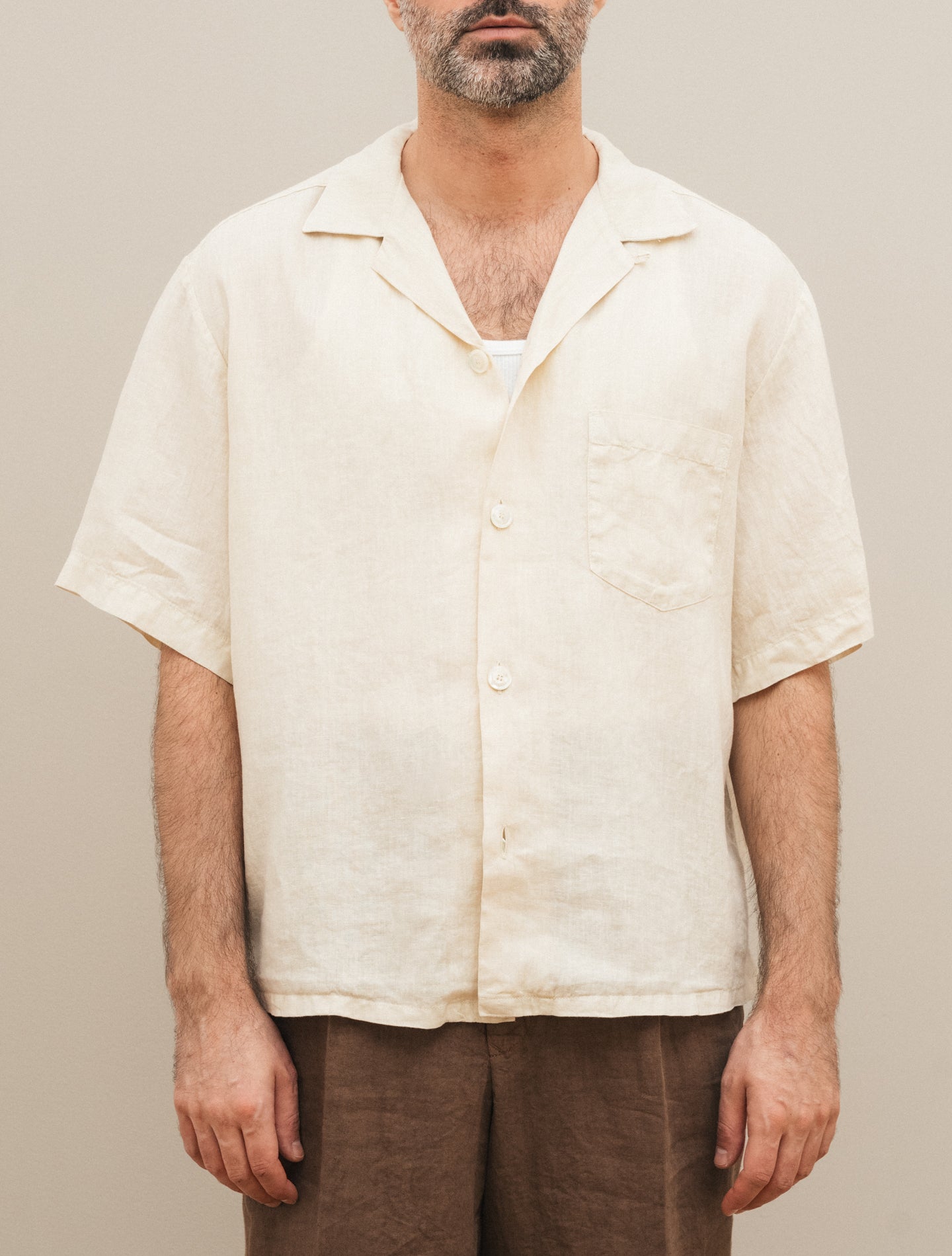 Linen Bowling Shirt Short Sleeve Sand