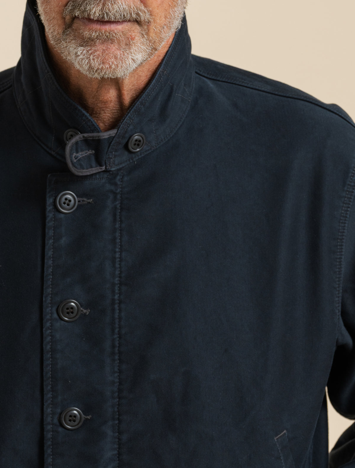 Corduroy-Collar Cotton Deck Jacket Dark Navy