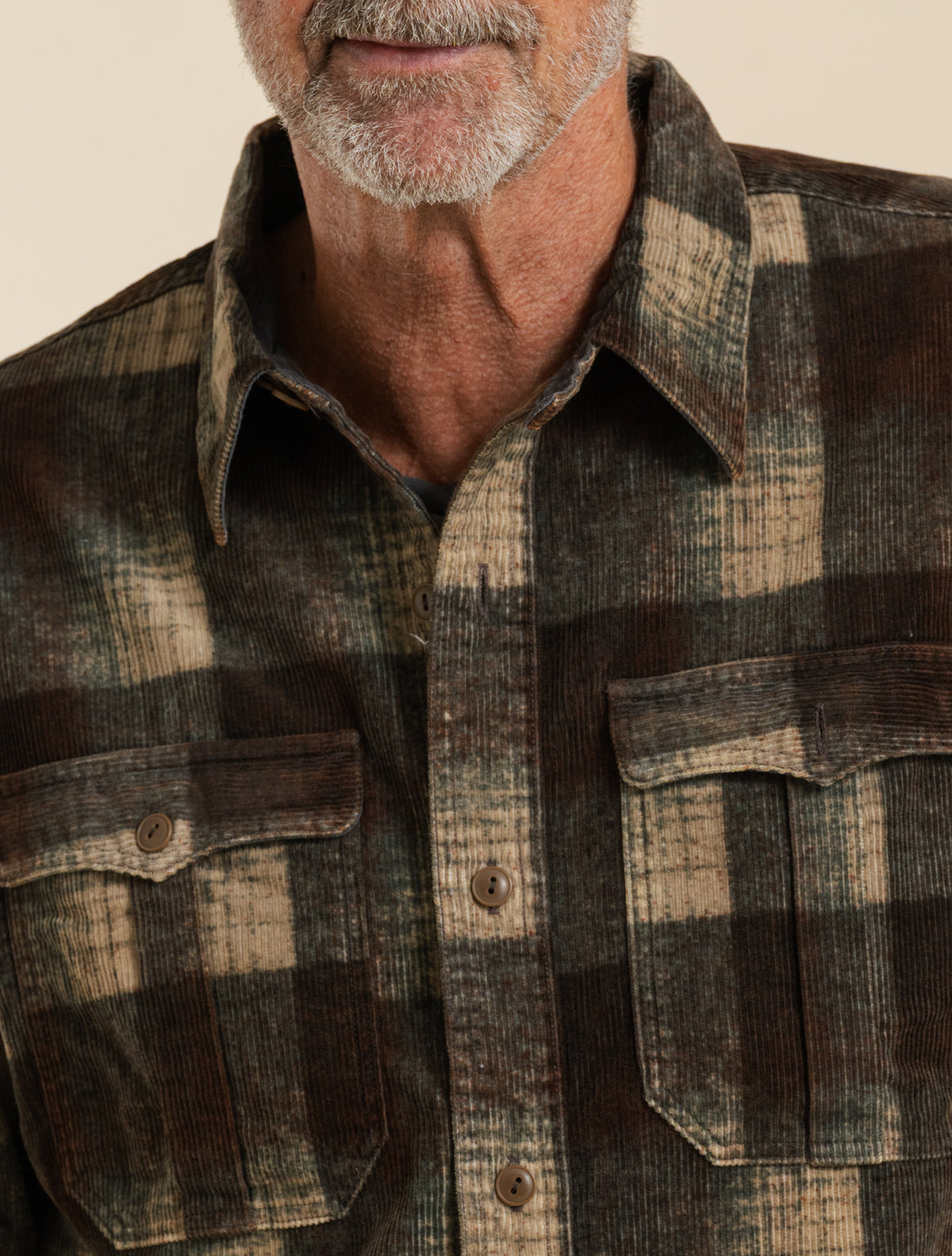 Plaid-Print Corduroy Workshirt Brown/Grey