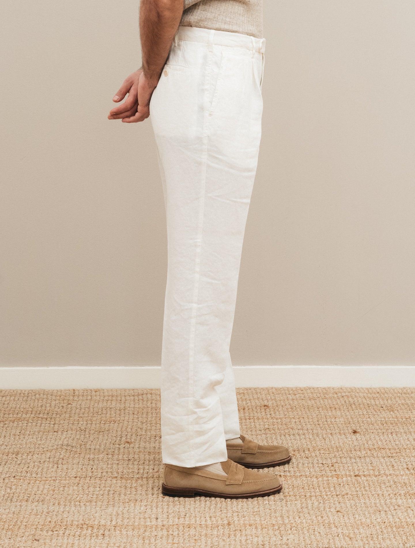 192 Pleated Linen Trousers White