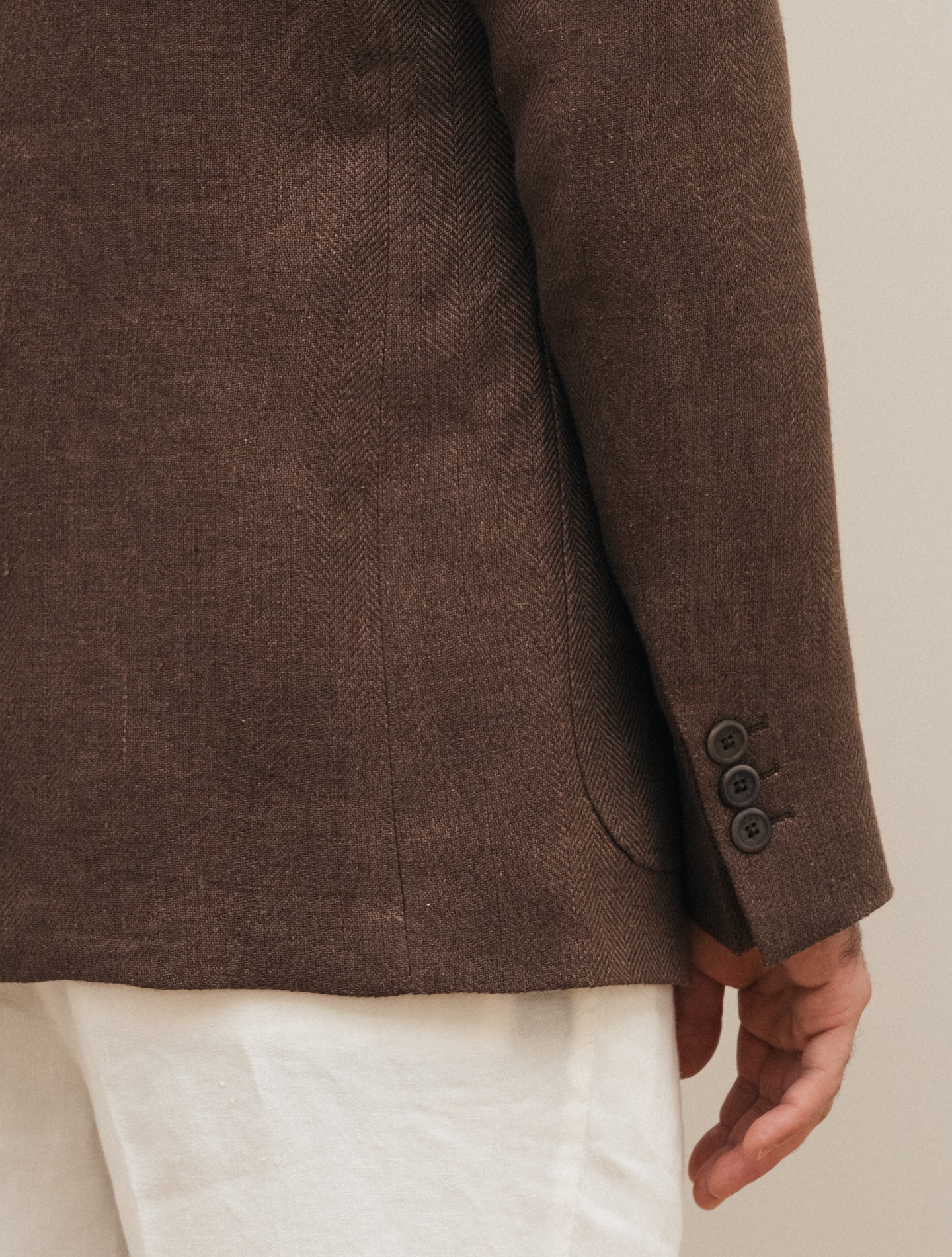 Single Breasted Linen Herringbone Jacket Brown