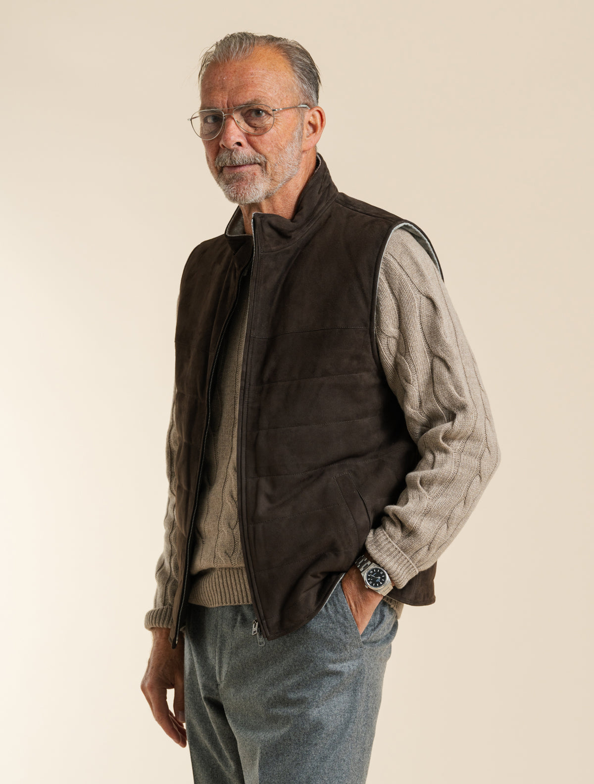Luca Suede Vest Dark Brown