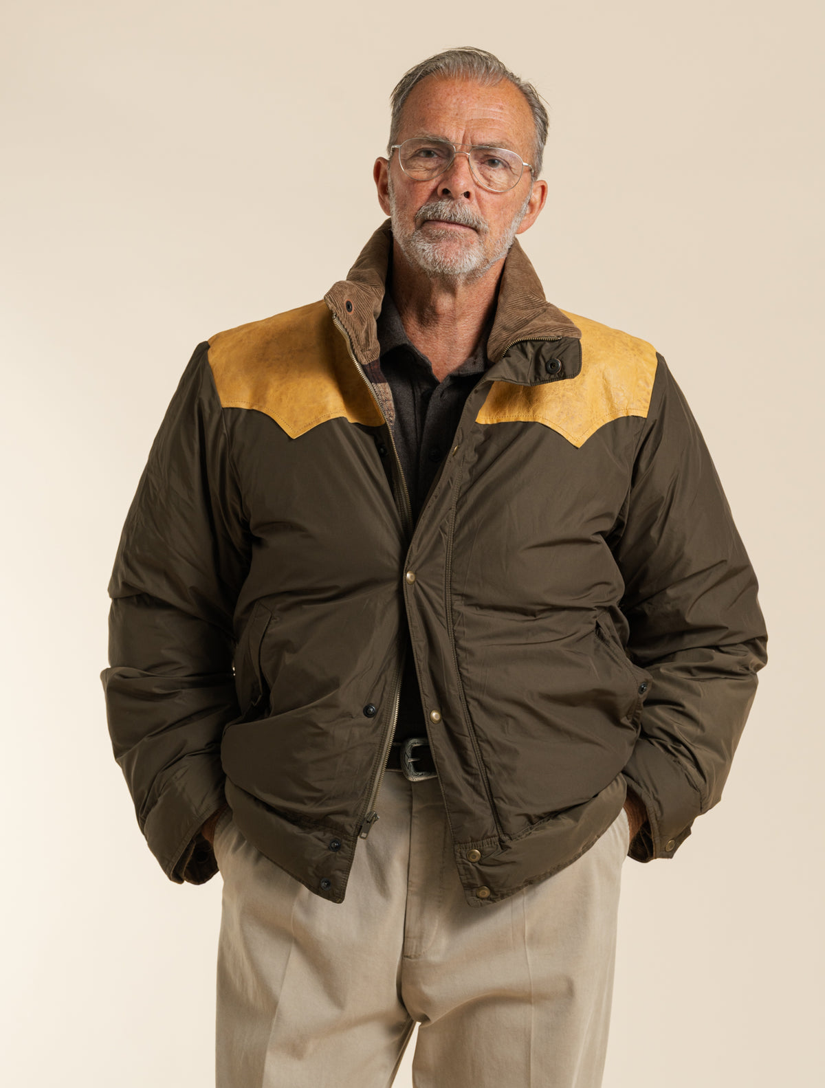Leather-Yoke Western Jacket Dark Olive