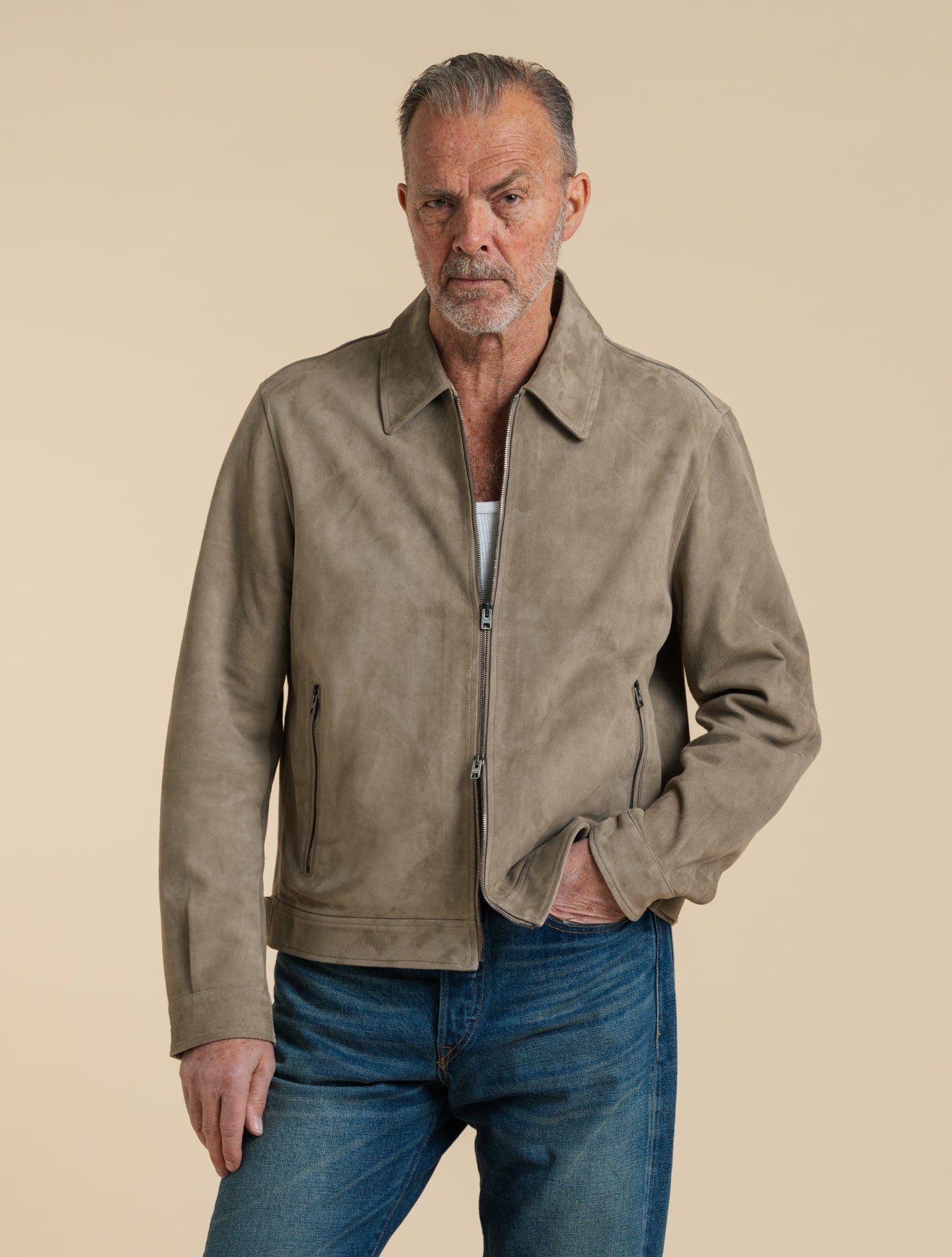 Suede Strozzi Zip Jacket Light Taupe
