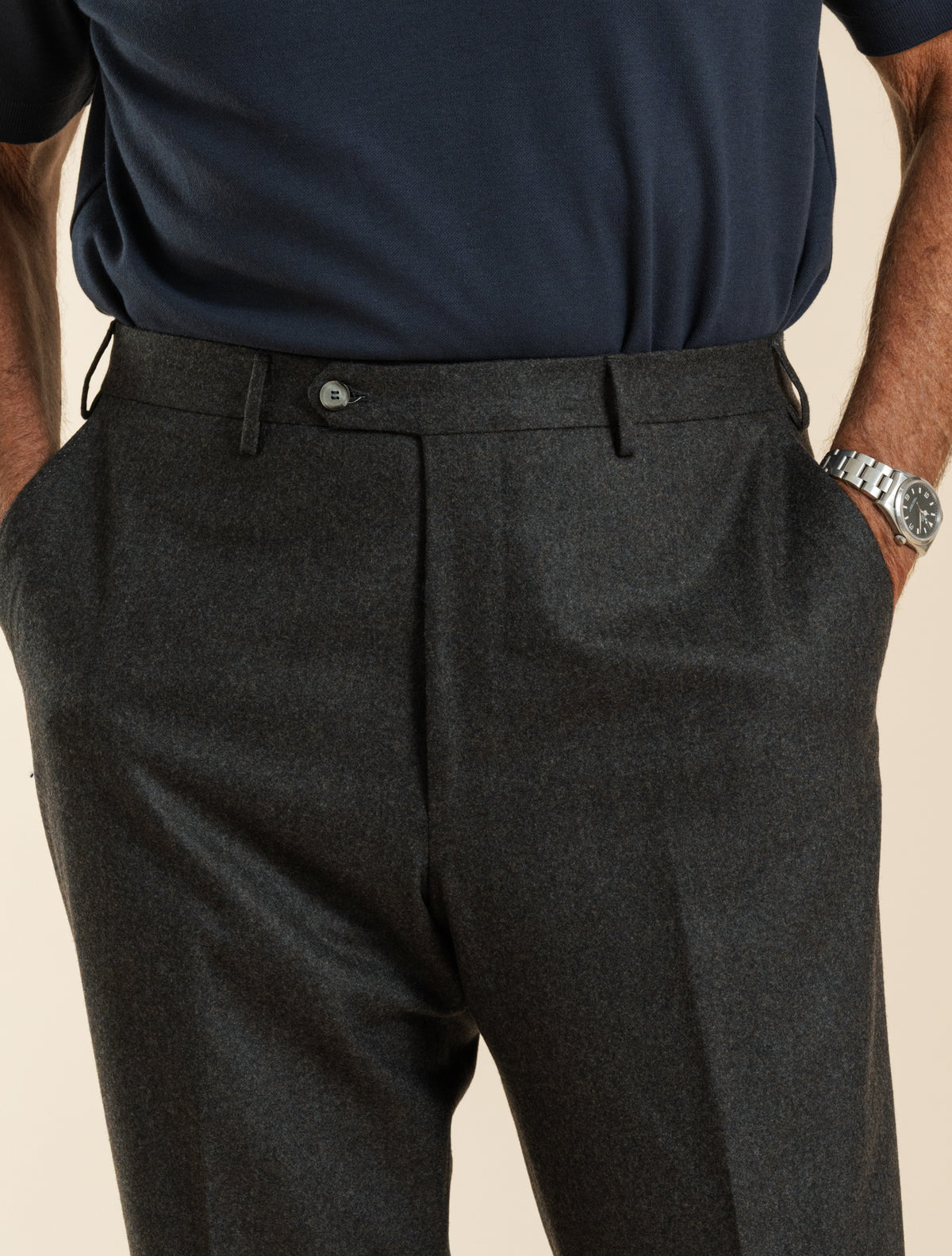 Flatfront-Hose aus Flanell aus Wolle, 130er, Braun