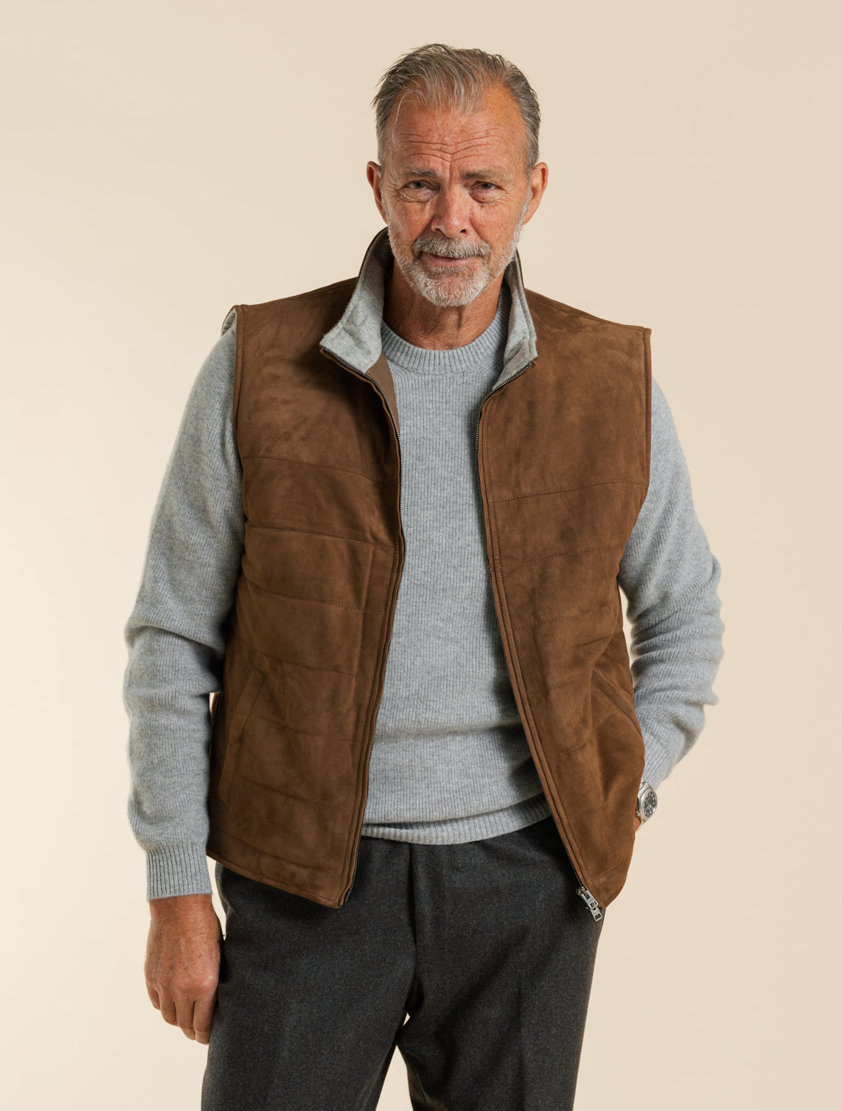 Luca Suede Vest Mid Brown