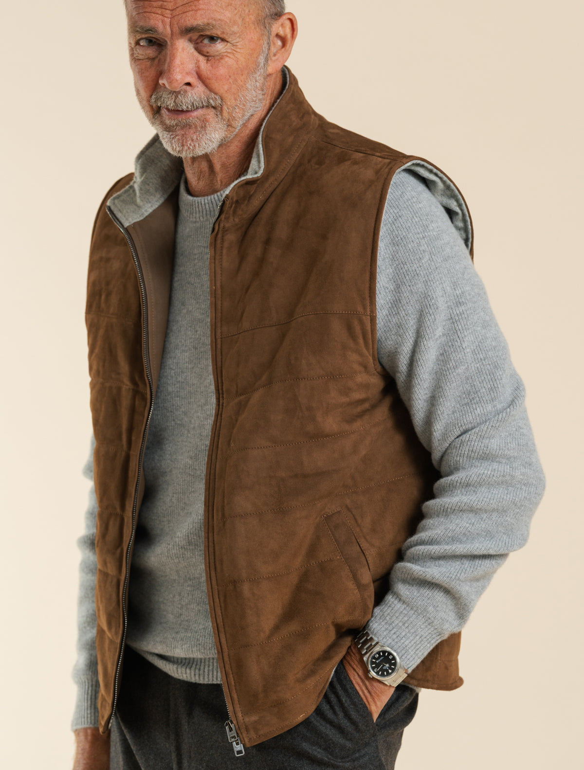 Luca Suede Vest Mid Brown