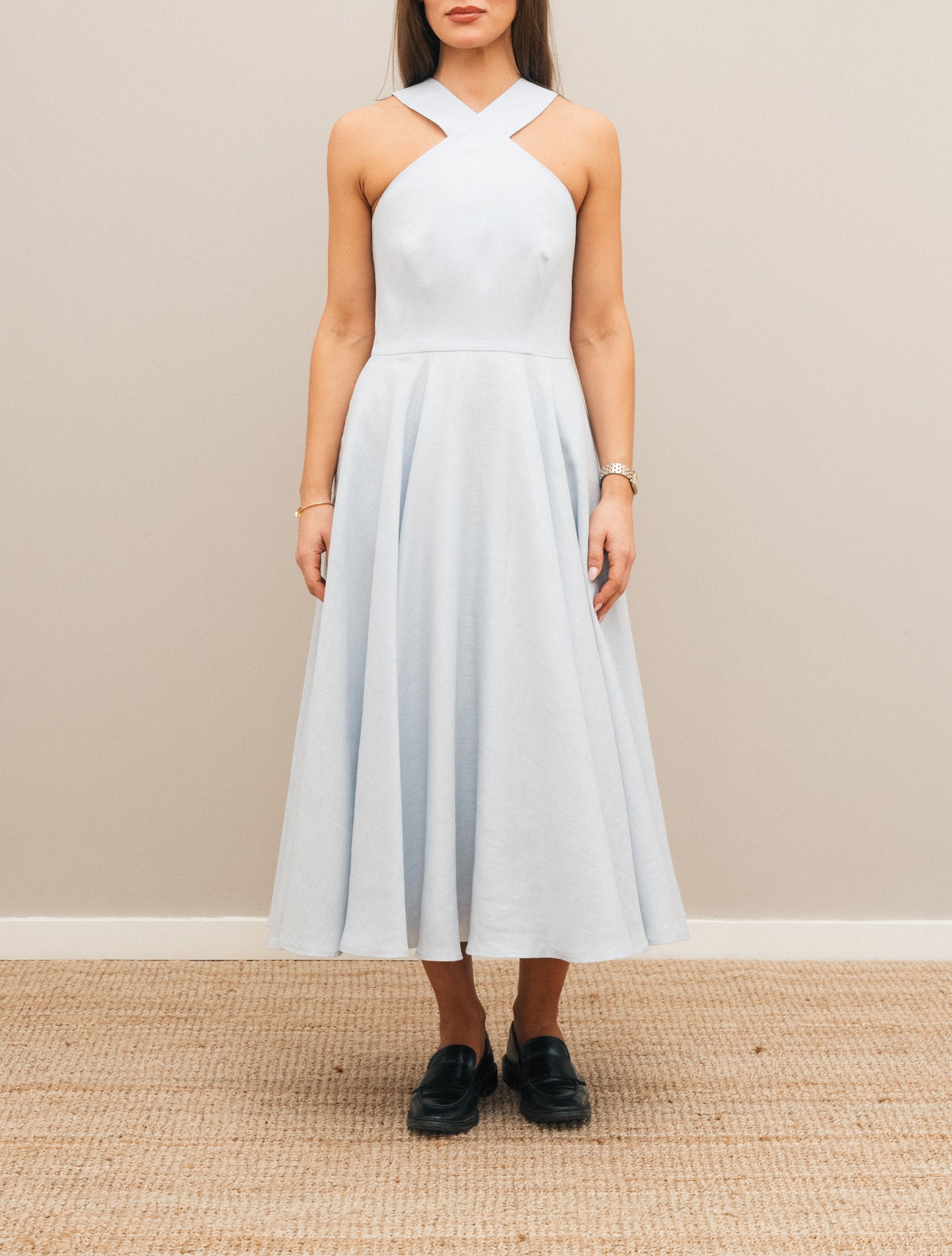 Linen Midi Dress Light Blue
